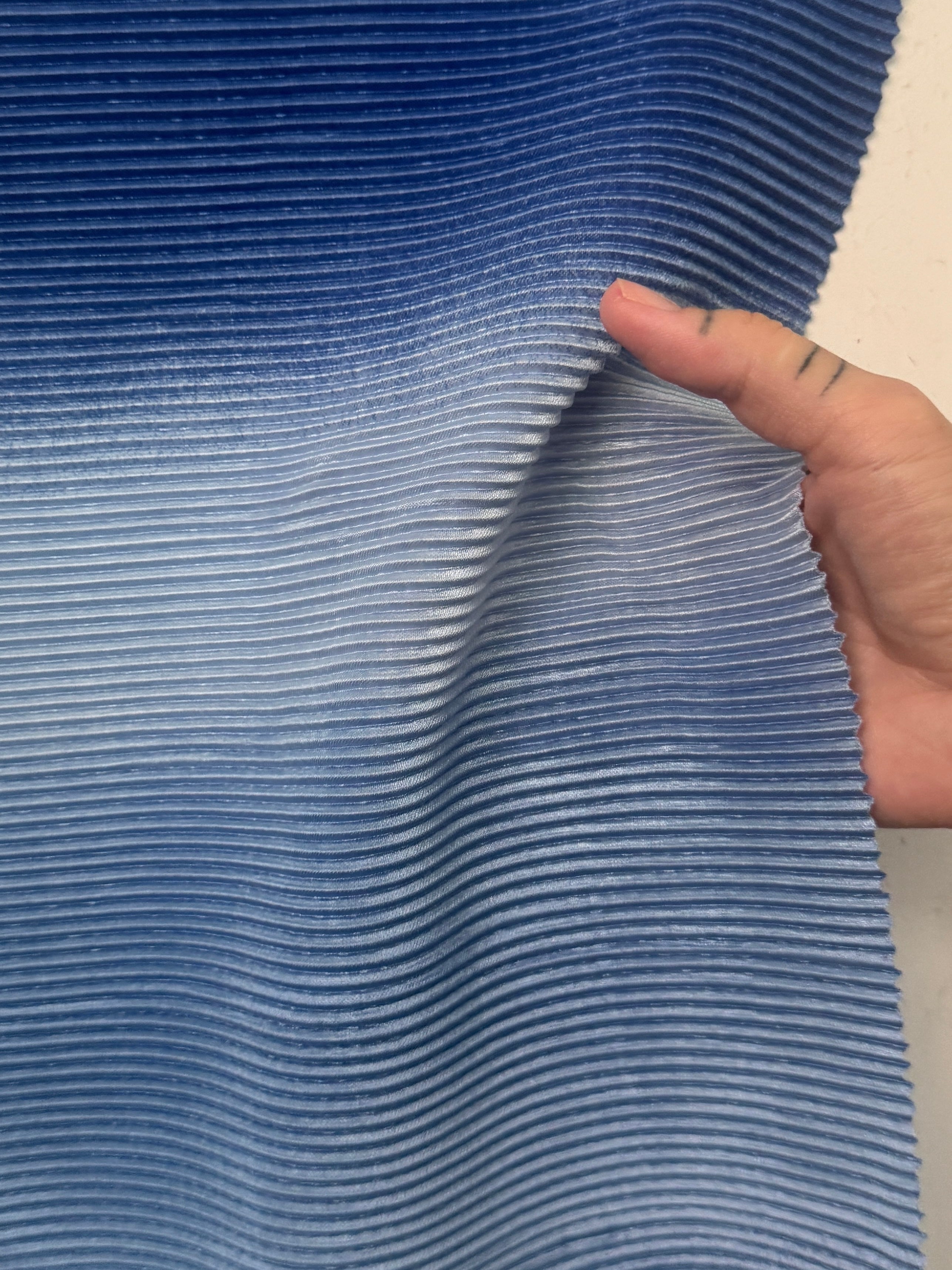 Denim Blue Ombre Pleated Knit