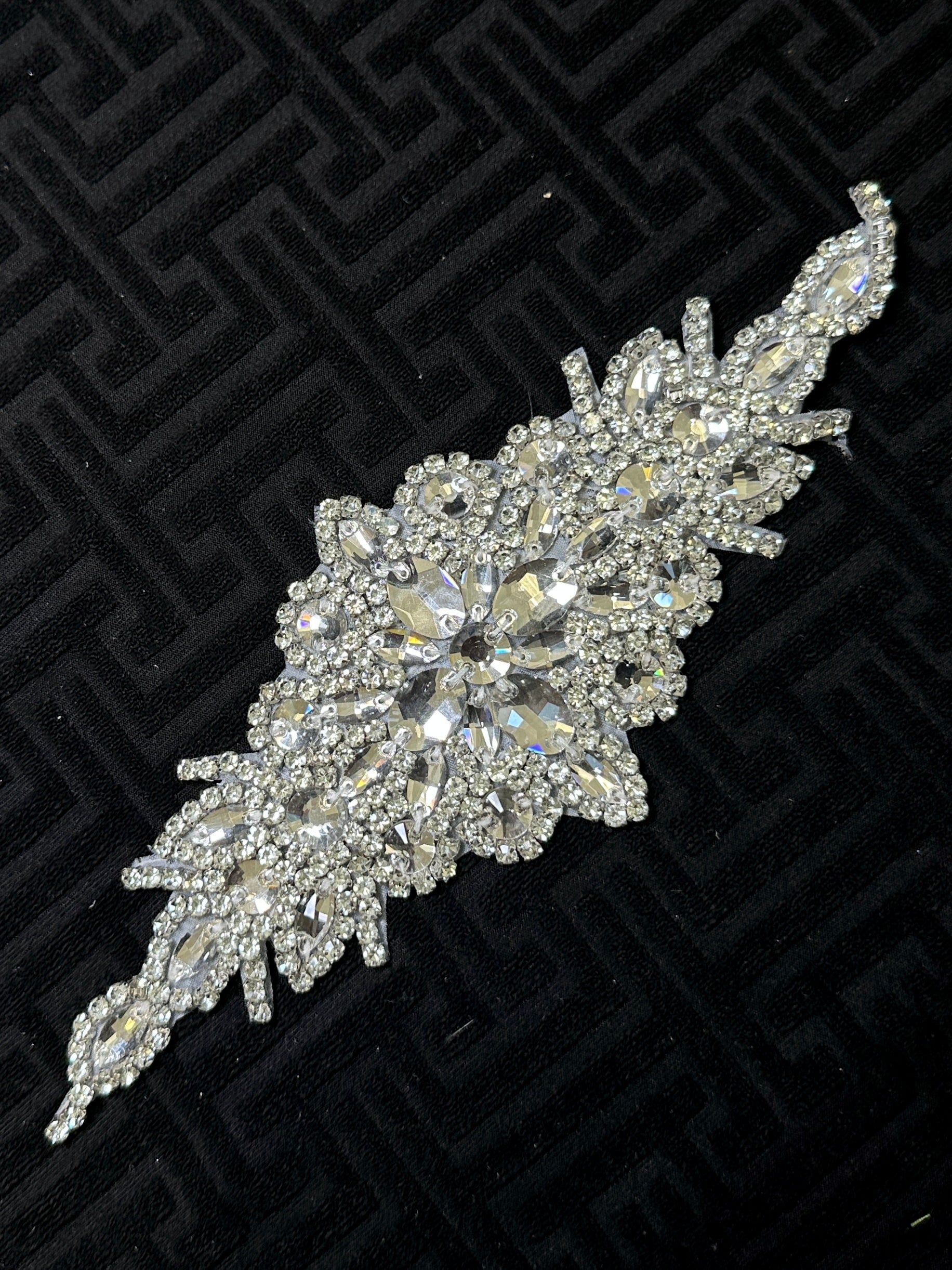 Asia Silver Iron On Rhinestone Applique , silver applique, dark silver applique, silver bodice, silver embellishment for dress,