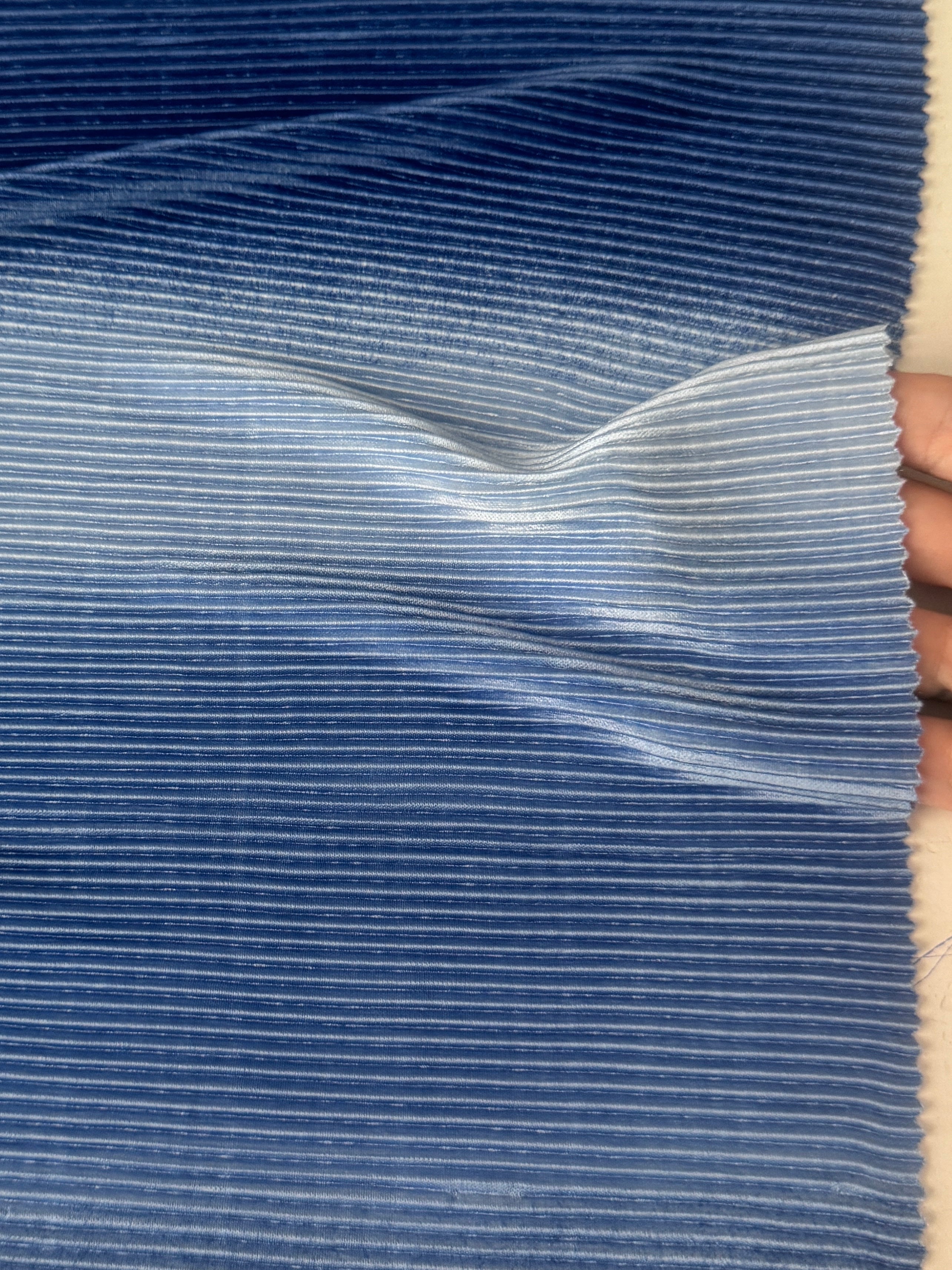 Denim Blue Ombre Pleated Knit