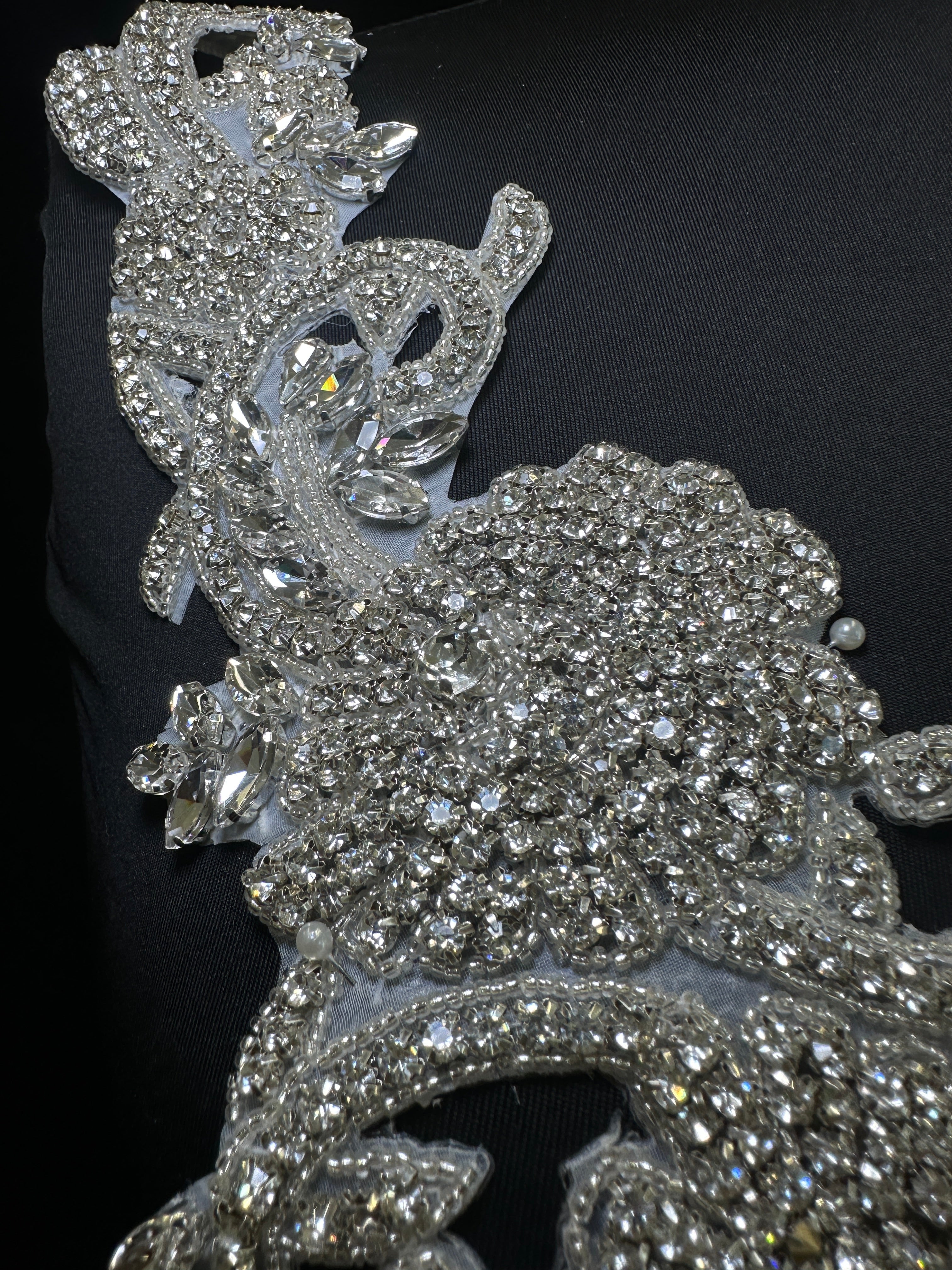 Ciara Silver Rhinestone Applique , silver applique, dark silver applique, silver bodice, silver embellishment for dress,