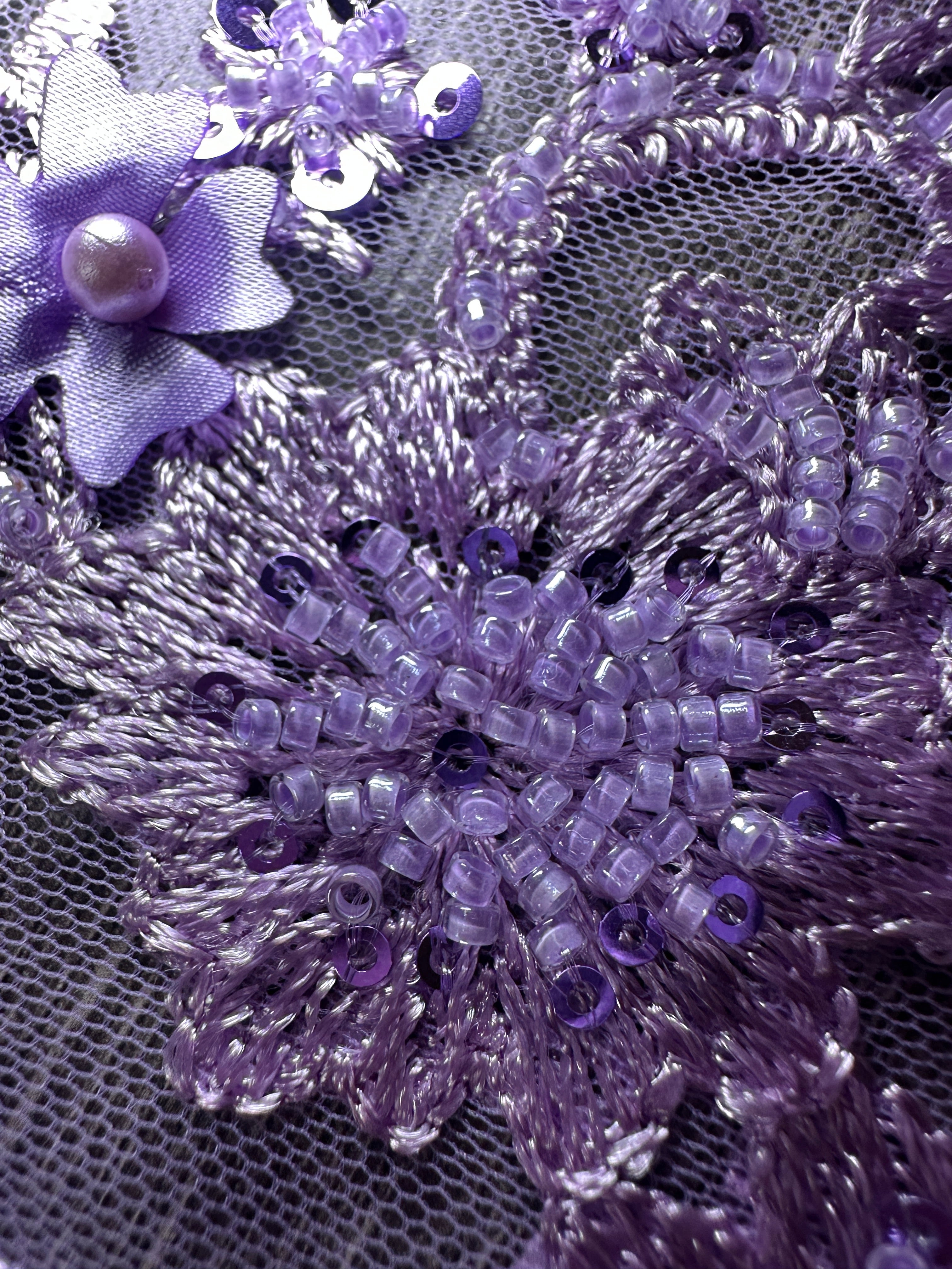 Lavender 3D Floral Embroidered Beaded Tulle Lace, Embroidered Lace, Beaded Tulle Lace, Tulle for Wedding Dress, Pearl Material, Tulle Fabric, Tulle Lace Dress Woman