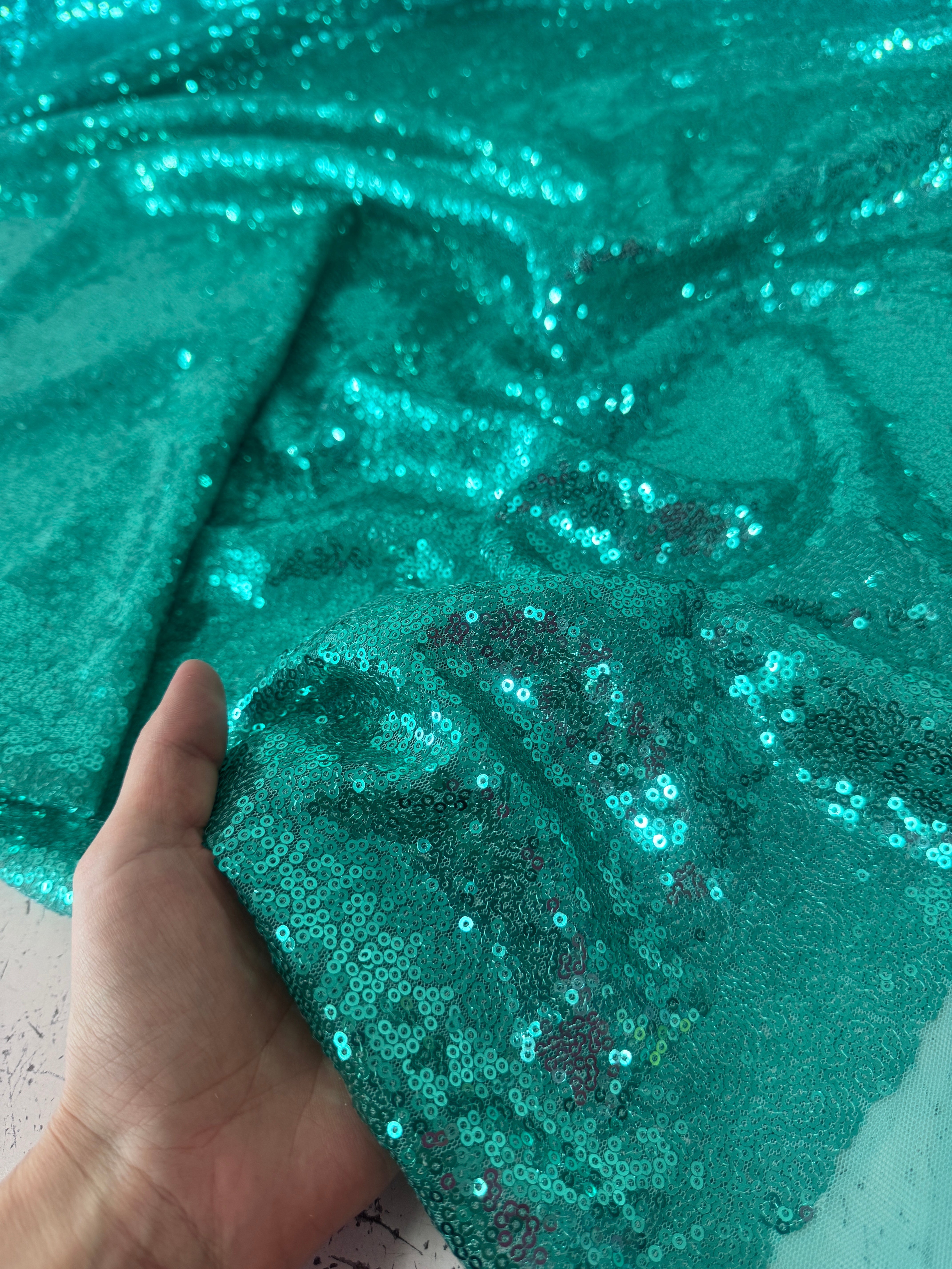 Mint Green Sequin on Mesh, Green Sequin Mesh for woman, Stretch Sequin Mesh for bride, Stretch Sequin Mesh on sale, Sequin Mesh on discount, Sequin Mesh online