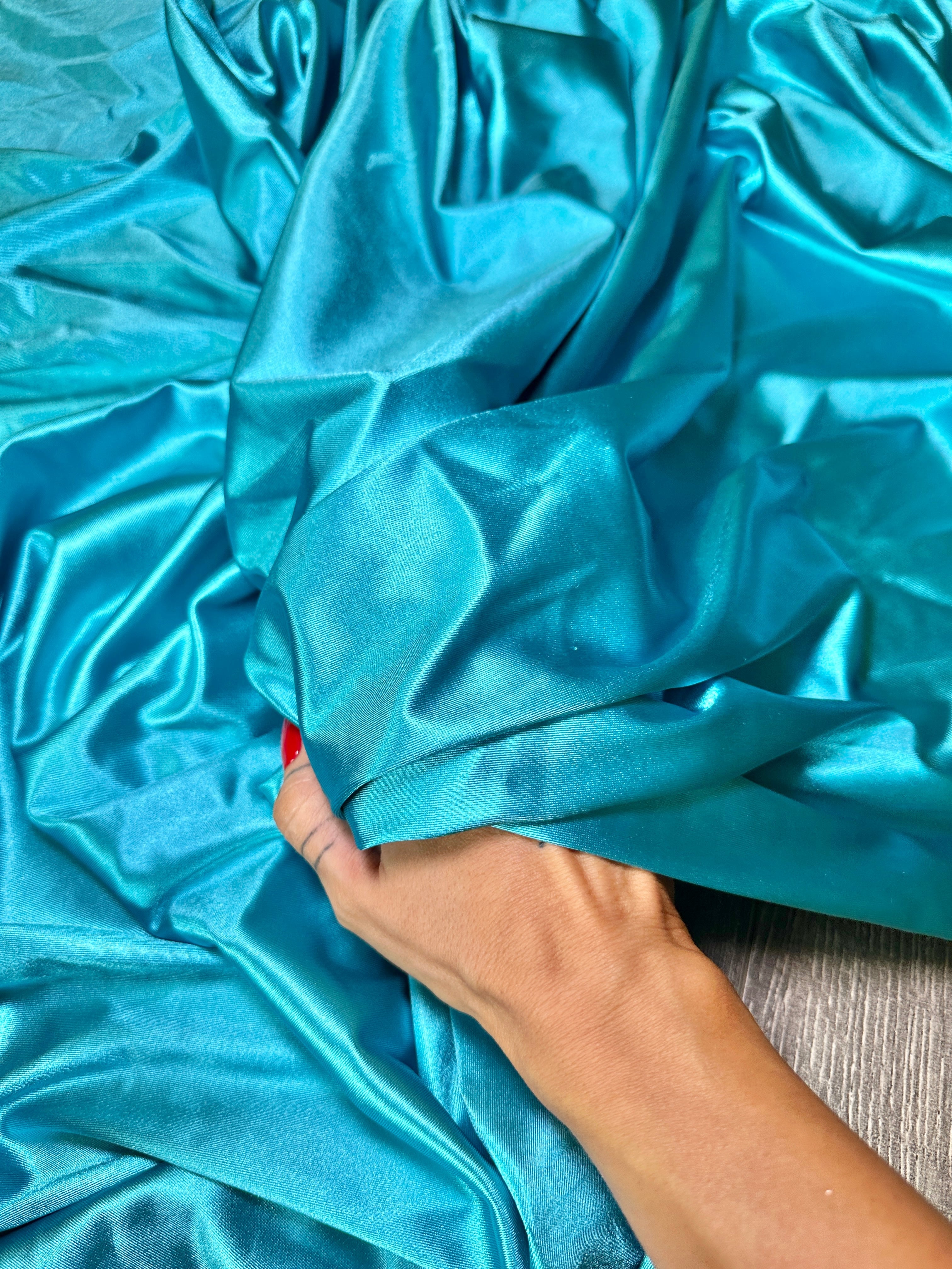 Turquoise Shiny Nylon Spandex, Fabric Store, Sewing Store, Cheap Fabric Store, Kiki Textiles, Textile by the Yard