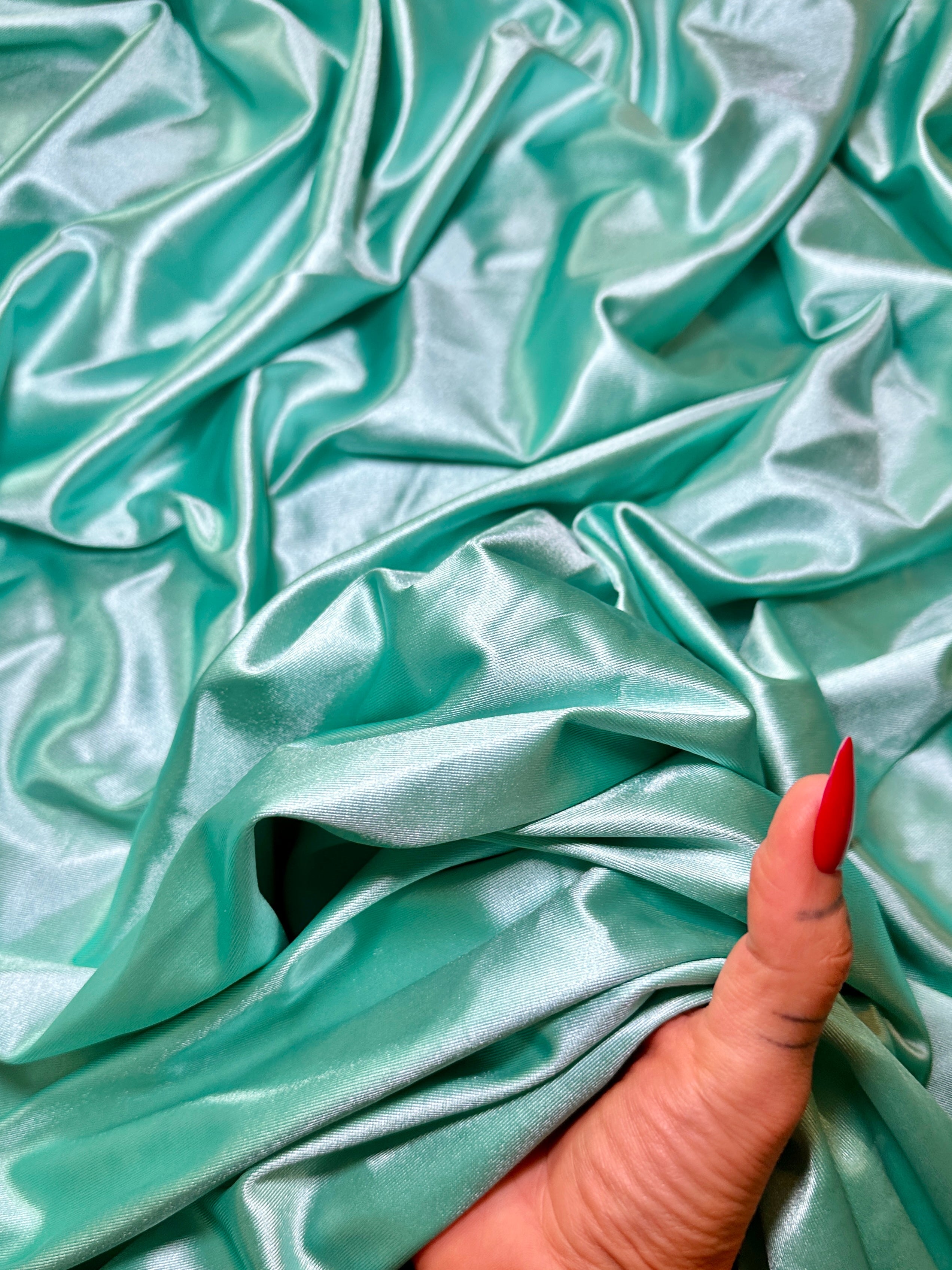Mint Shiny Nylon Spandex, Mint Spandex, Nylon Spandex, Shiny Spandex, Stretch Fabric, 4 way stretch fabric, Fabric on Sale, Activewear Fabric, Polyester Fabric