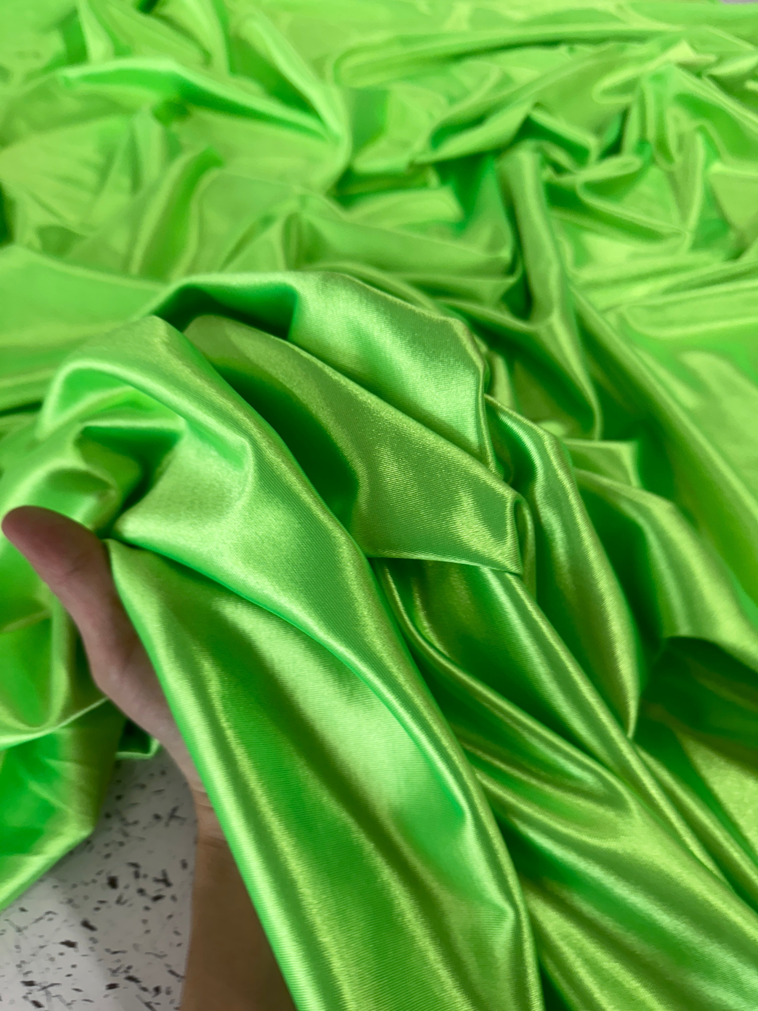 Neon Green Shiny Nylon Spandex, online textile store, sewing, fabric store, sewing store, cheap fabric store, kiki textiles