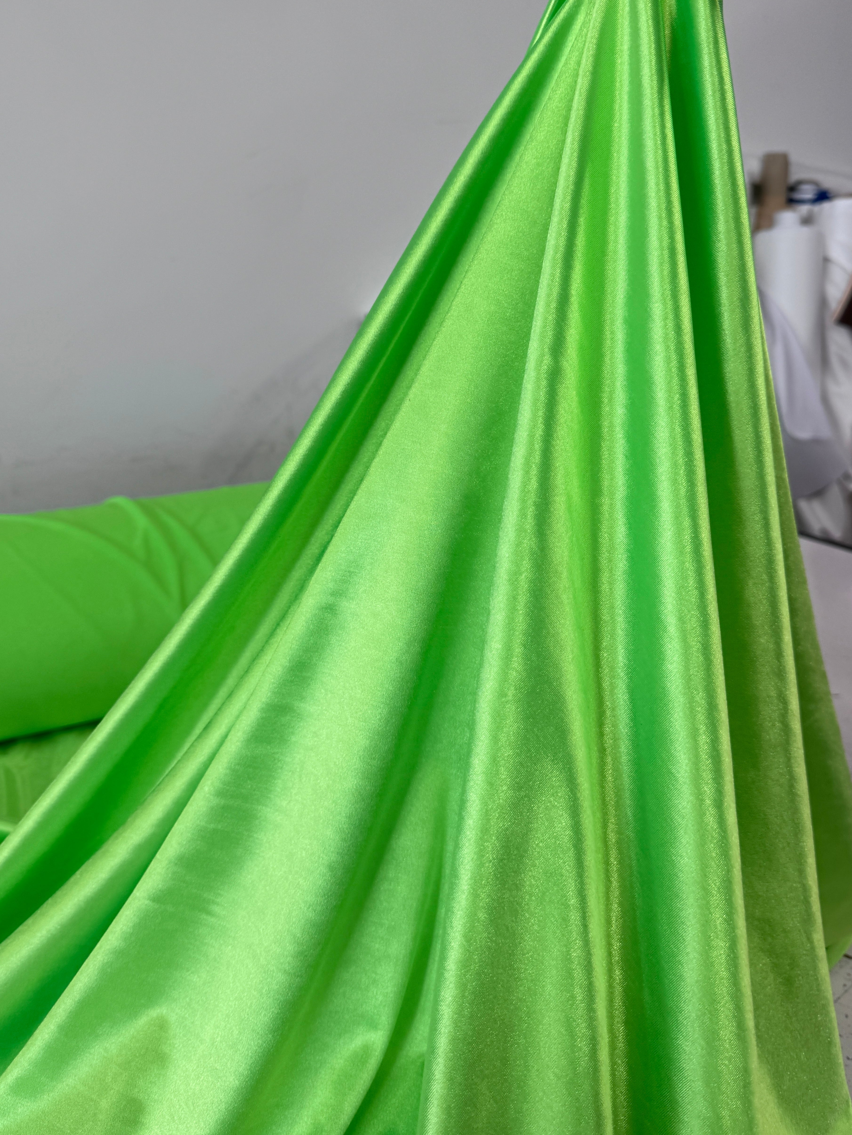 Neon Green Shiny Nylon Spandex, online textile store, sewing, fabric store, sewing store, cheap fabric store, kiki textiles