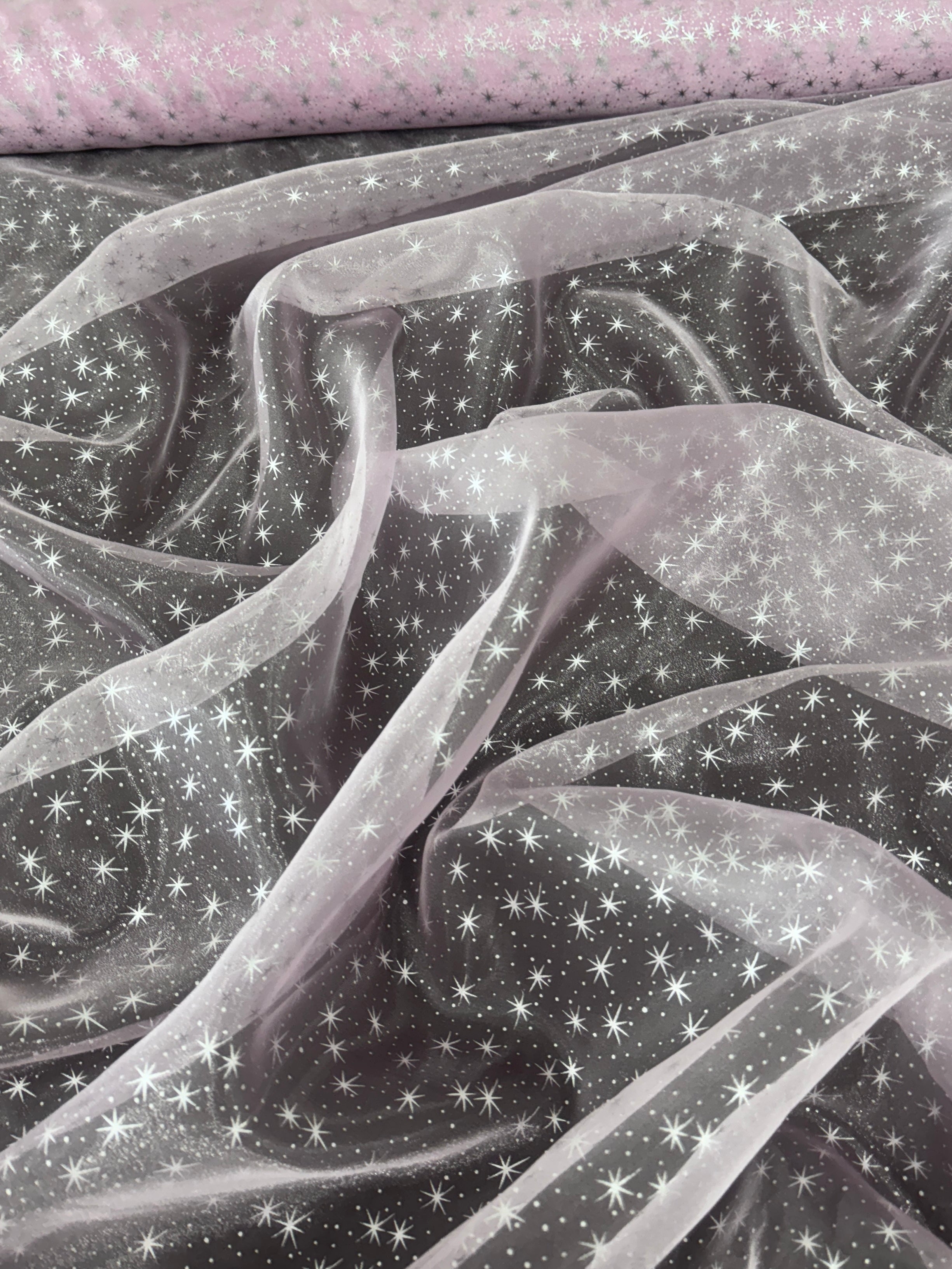 Baby Pink Star Organza, Baby Pink Star chiffon, Baby Pink organza, crystal chiffon, Ivory crystal chiffon for woman, chiffon for bride, premium chiffon, chiffon in low price, chiffon for party wear, chiffon for gown