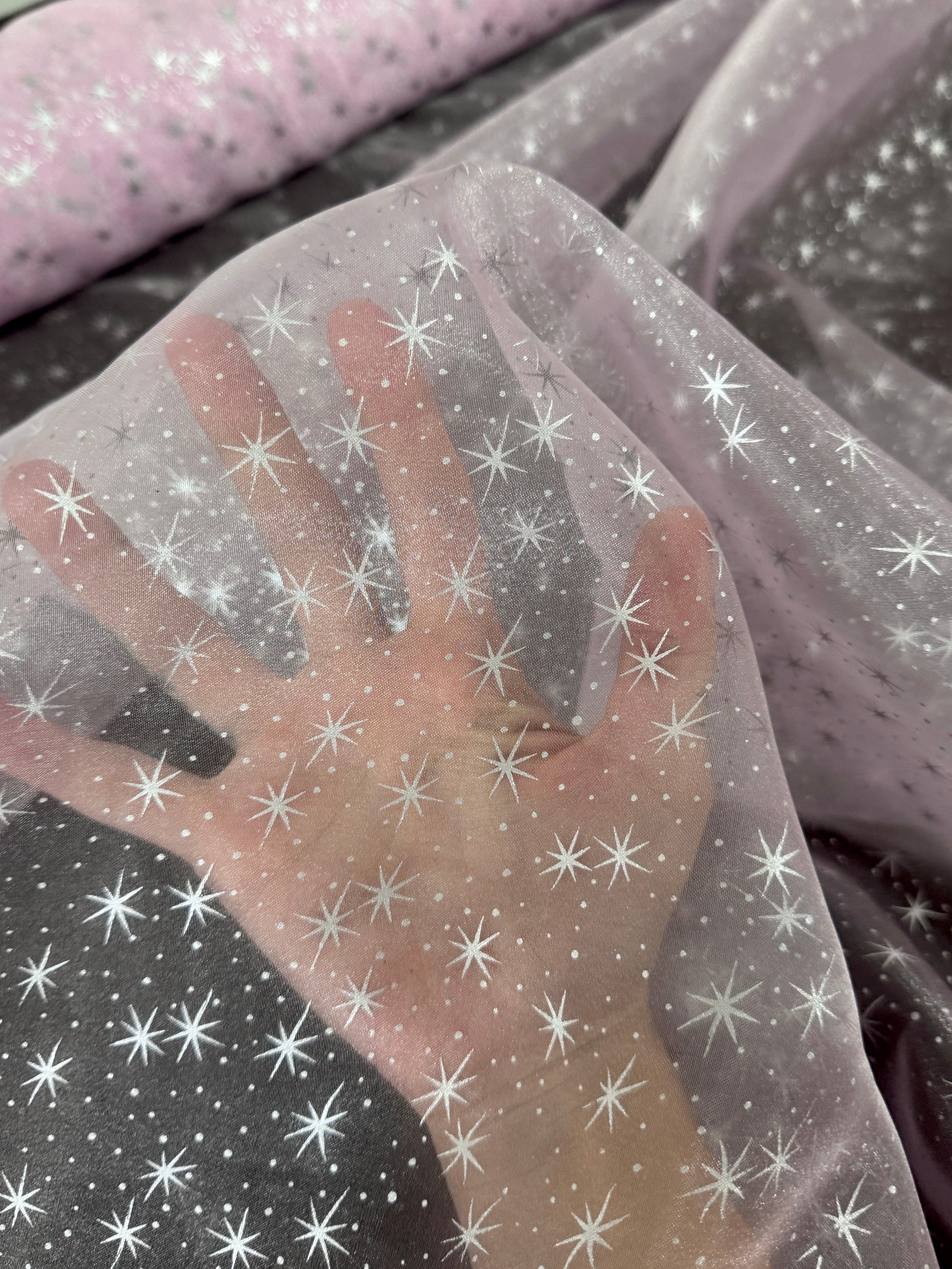 Baby Pink Star Organza, online textile store, sewing, fabric store, sewing store, cheap fabric store, kiki textiles
