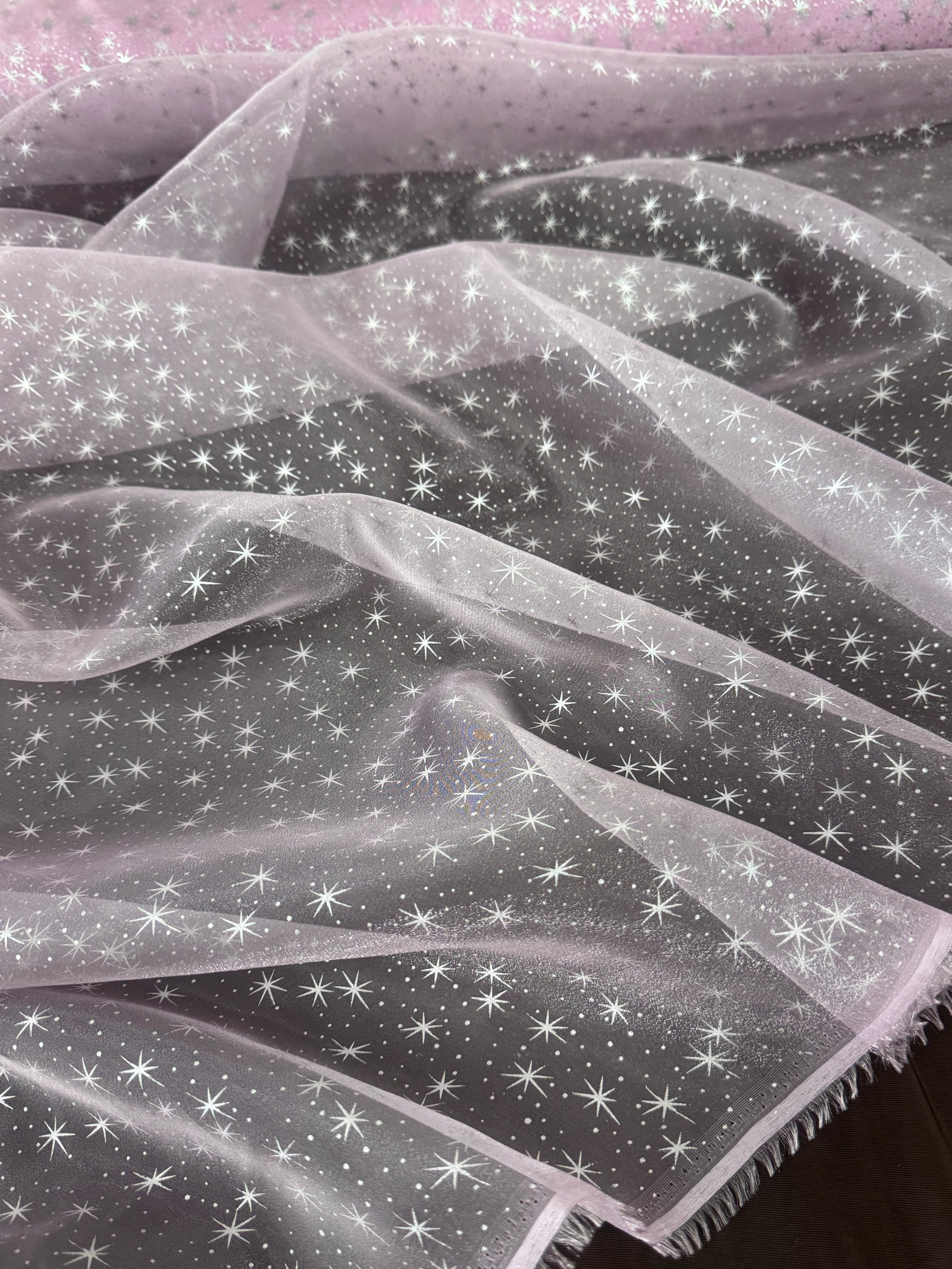 Baby Pink Star Organza, Baby Pink Star chiffon, Baby Pink organza, crystal chiffon, Ivory crystal chiffon for woman, chiffon for bride, premium chiffon, chiffon in low price, chiffon for party wear, chiffon for gown