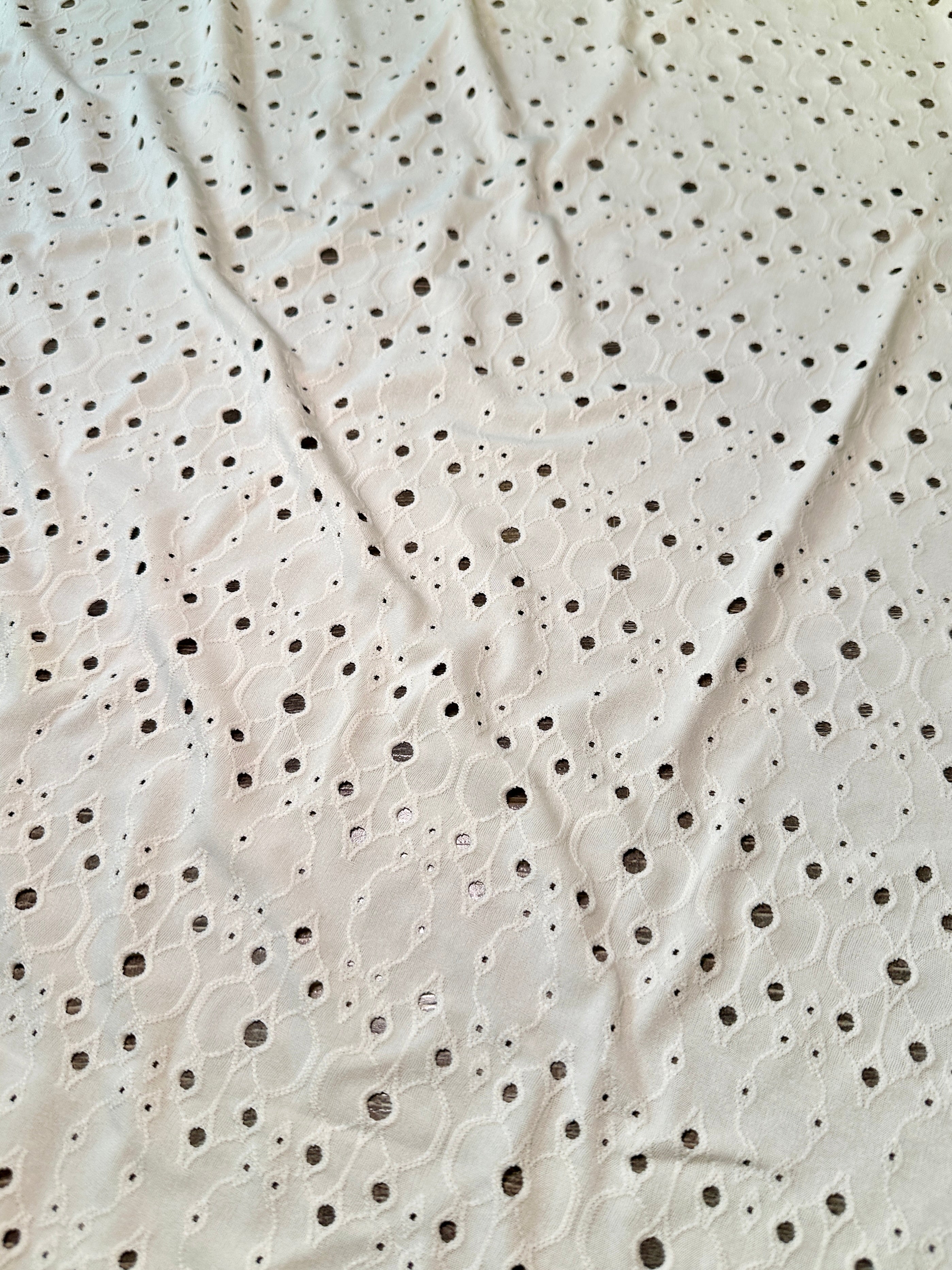 Ivory Eyelet Knit, Eyelet Fabric, Eyelet Dress Fabric, Knitted Eyelet Cloth, Apparel & Craft Fabric, Soft Knit Eyelet, Eyelet Knit Fabric, Lightweight Knit Fabric, Textured Knit Material, Breathable Summer Fabric