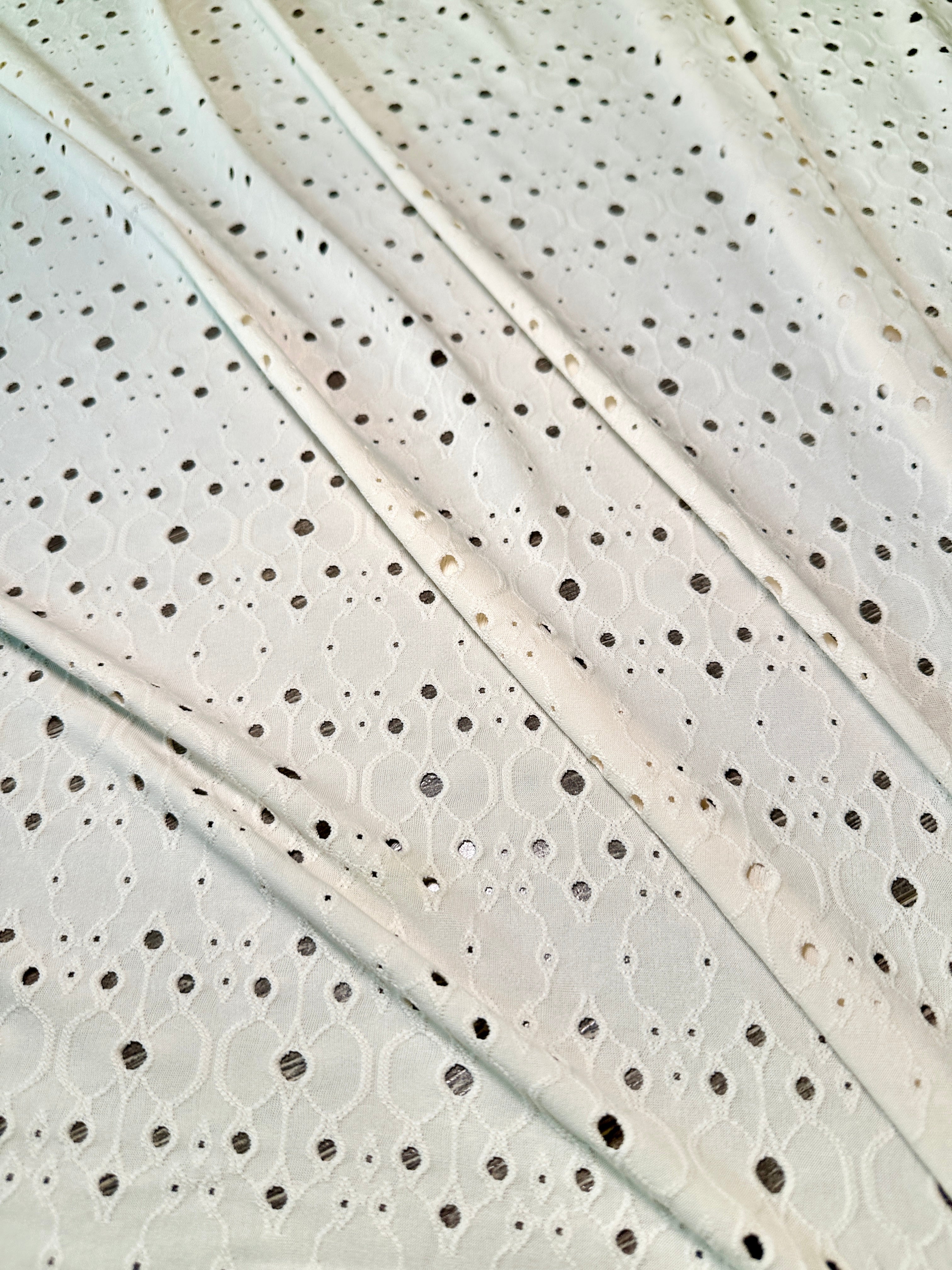 Ivory Eyelet Knit, Eyelet Fabric, Eyelet Dress Fabric, Knitted Eyelet Cloth, Apparel & Craft Fabric, Soft Knit Eyelet, Eyelet Knit Fabric, Lightweight Knit Fabric, Textured Knit Material, Breathable Summer Fabric