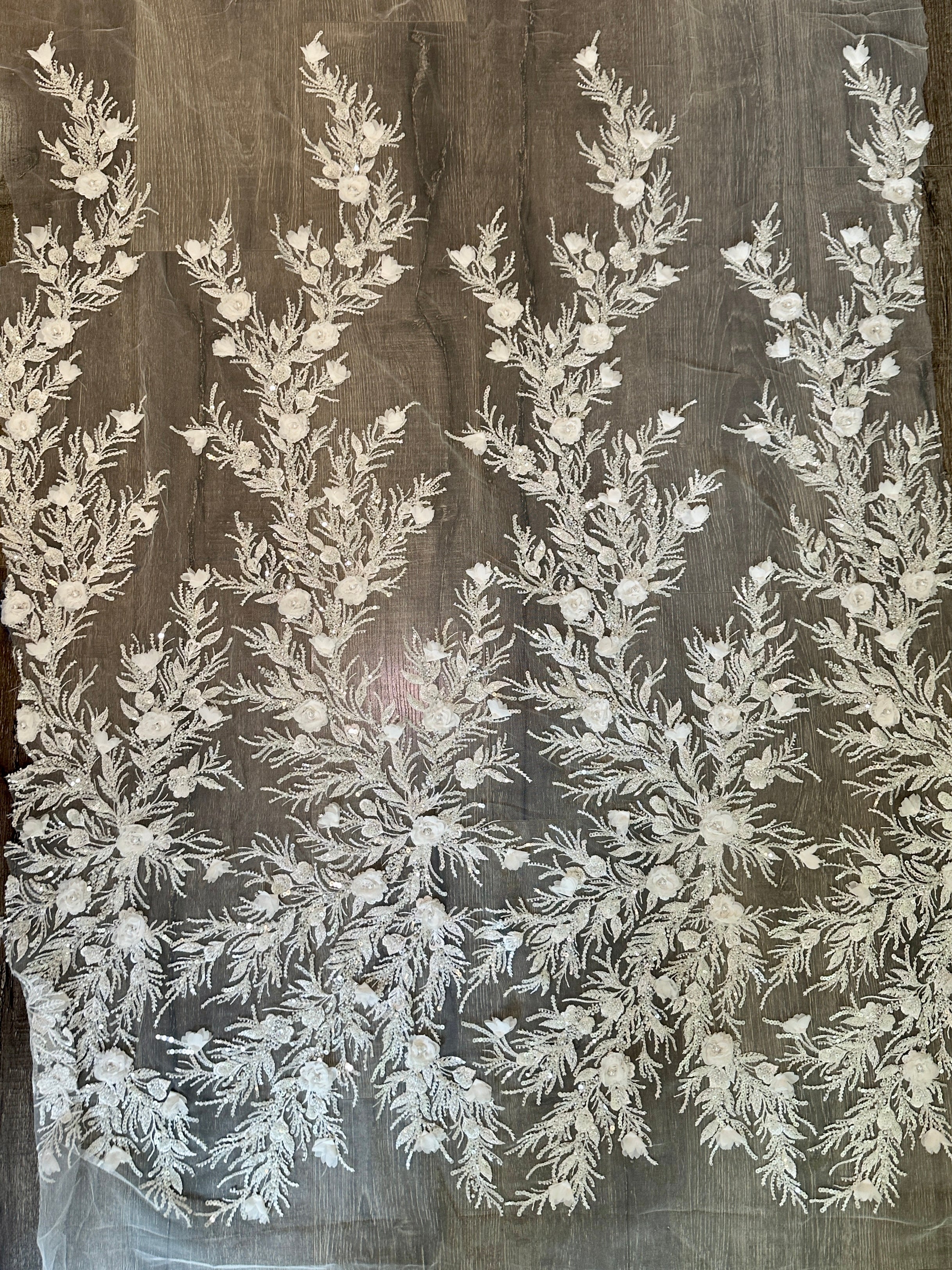 White 3D Floral Branch Sequin Beaded Lace, White Lace Mesh, Beaded sequin lace, nude lace mesh, Glitter Lace, Seed beads lace, Lace mesh on discount