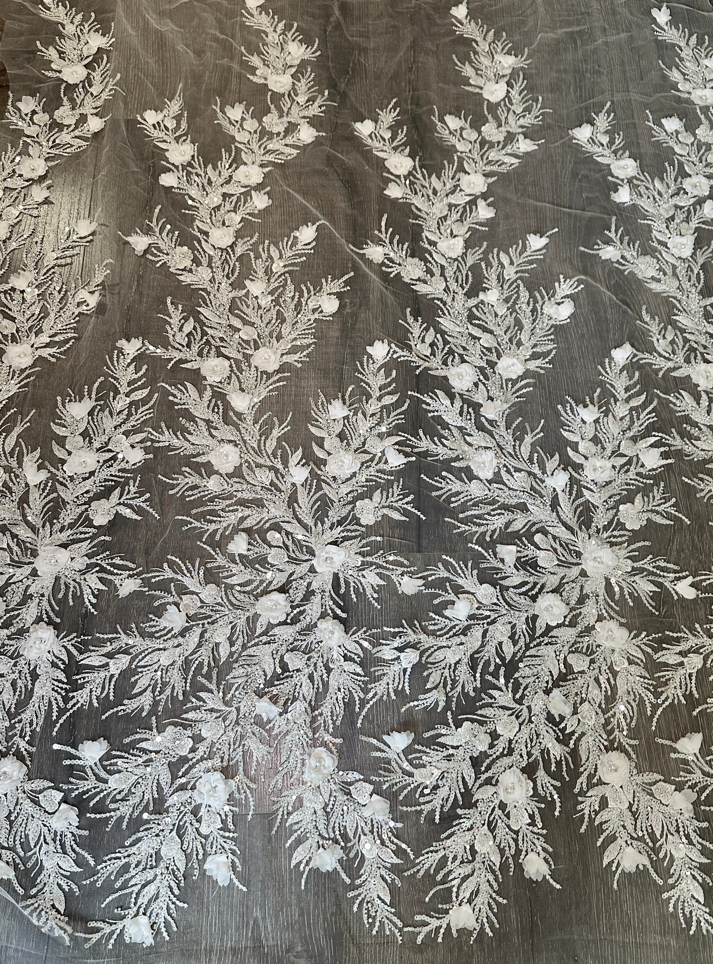 White 3D Floral Branch Sequin Beaded Lace, White Lace Mesh, Beaded sequin lace, nude lace mesh, Glitter Lace, Seed beads lace, Lace mesh on discount