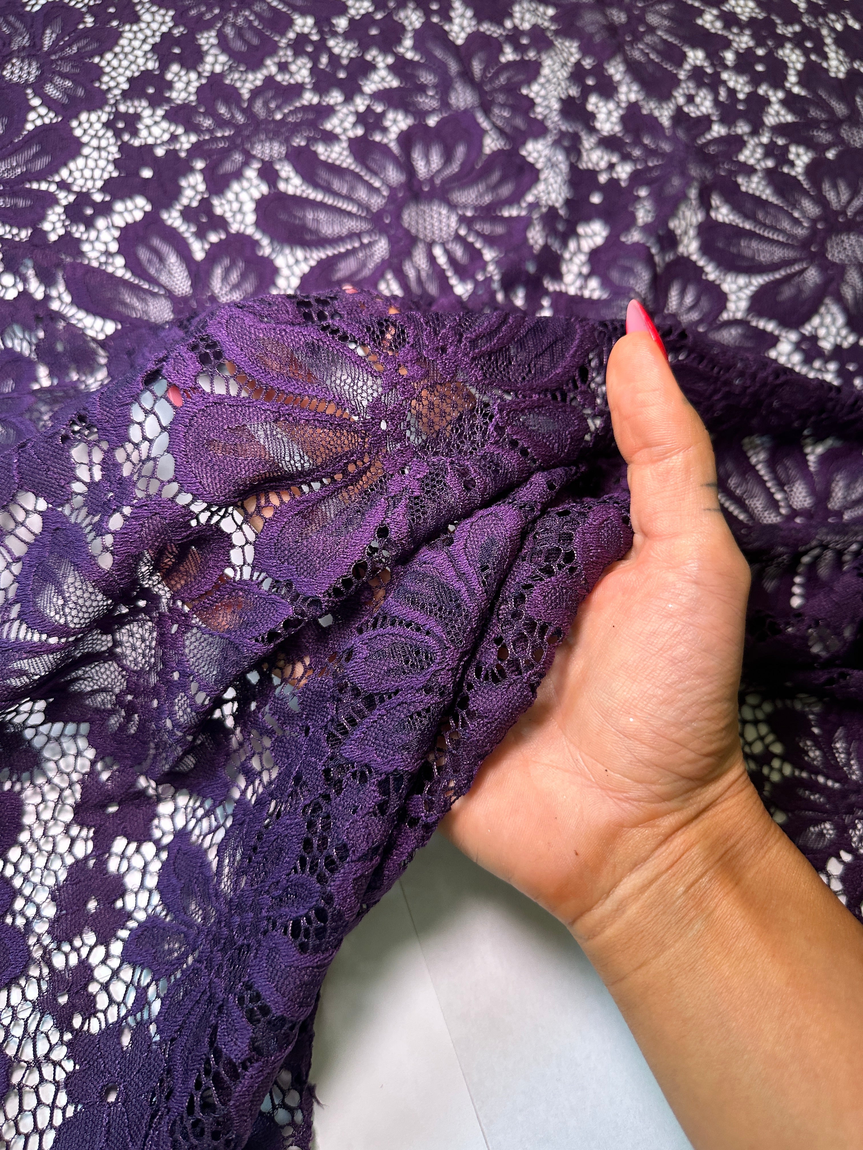 Purple Floral Chantilly Lace, Fabric Store, Sewing Store, Cheap Fabric Store, Kiki Textiles, Textile by the Yard