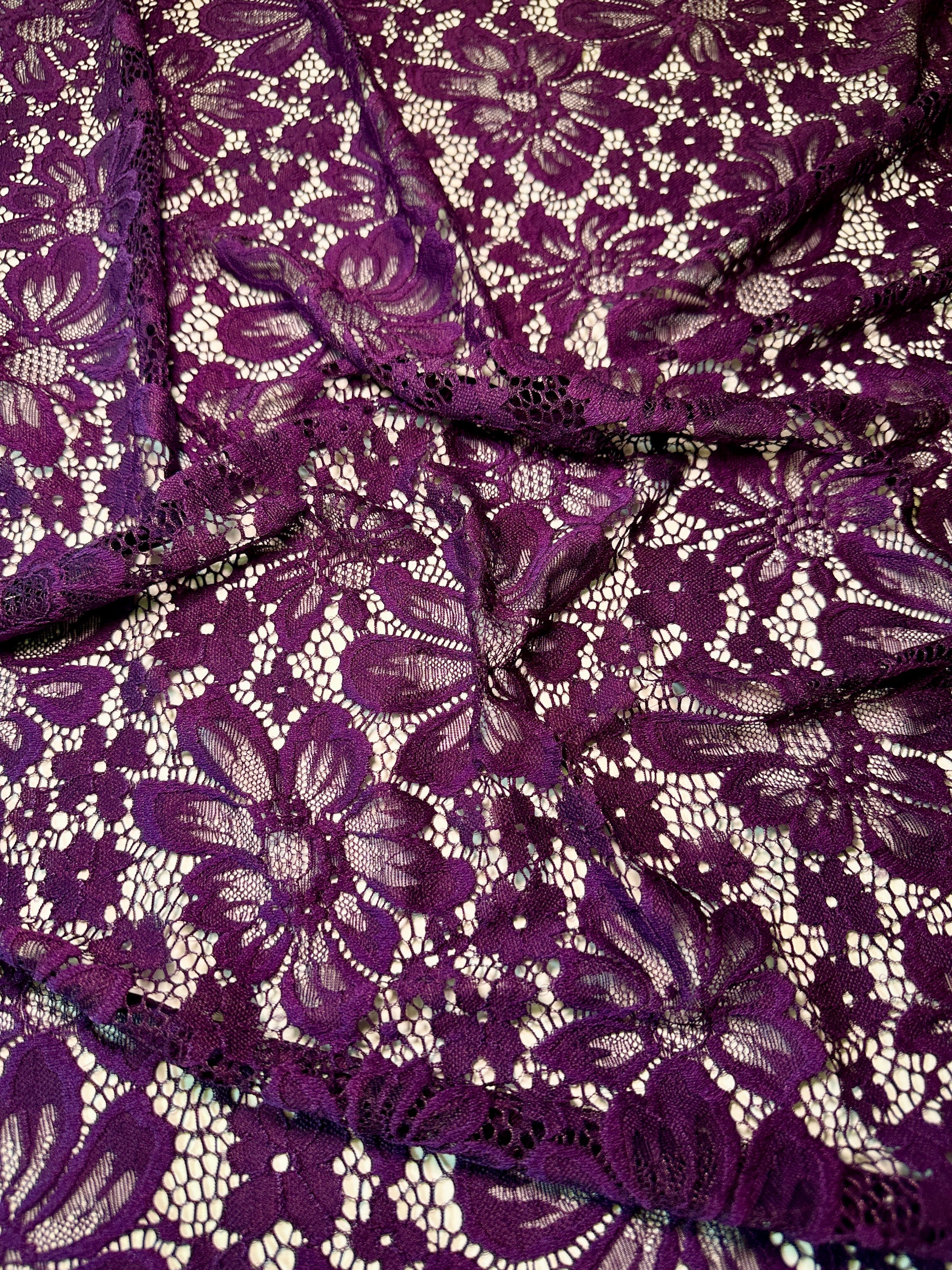 Purple Floral Chantilly Lace, Power Mesh, Nude lace mesh, lace mesh for woman, lace mesh for bride, lace mesh on sale, lace mesh on discount