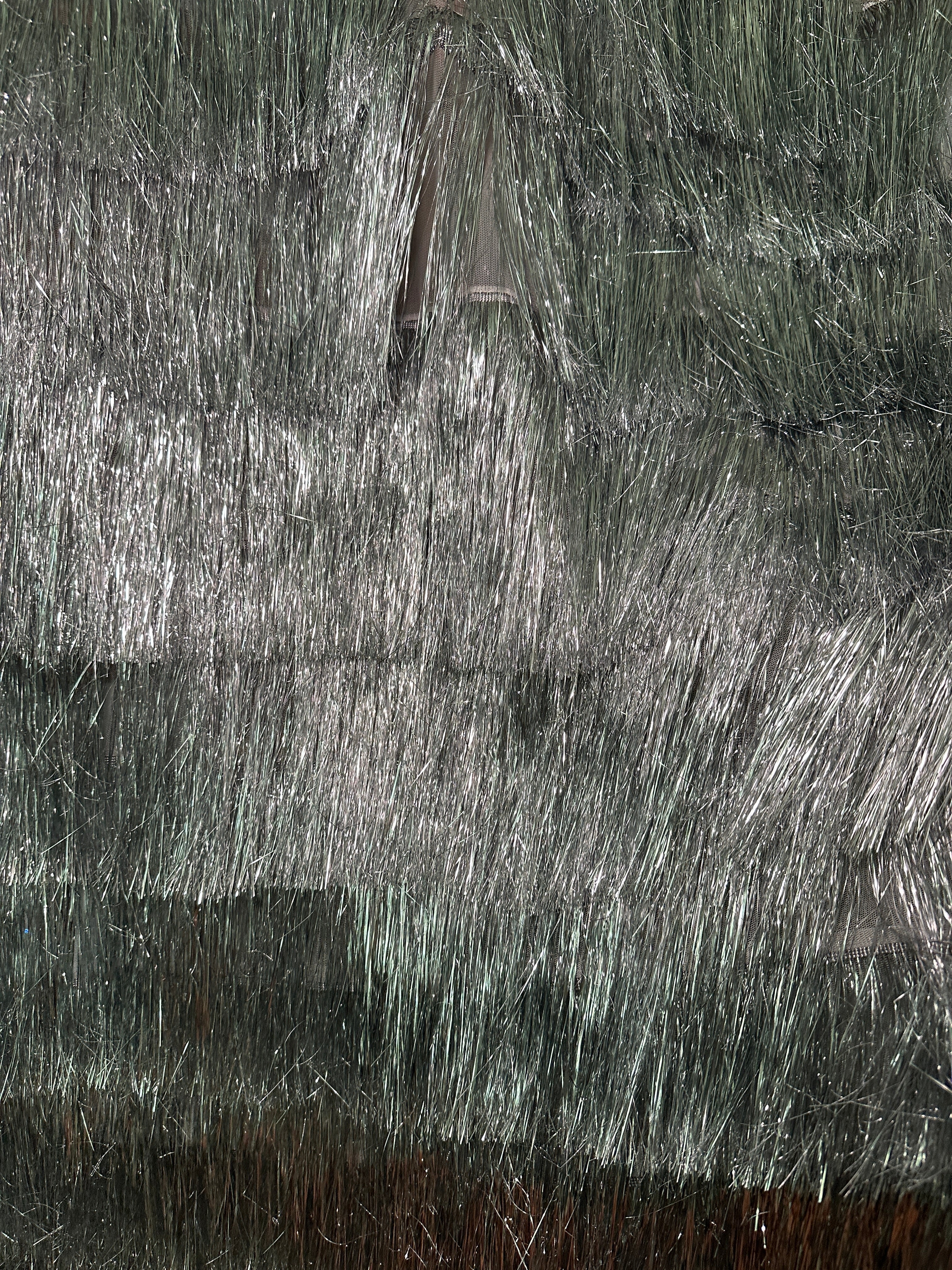 Silver Fringe Metallic Mesh Base Fabric, Metallic Mesh Fabric, Mesh Base Fabric, Silver Fashion Textile,Party Dress Material, Silver Craft Fabric