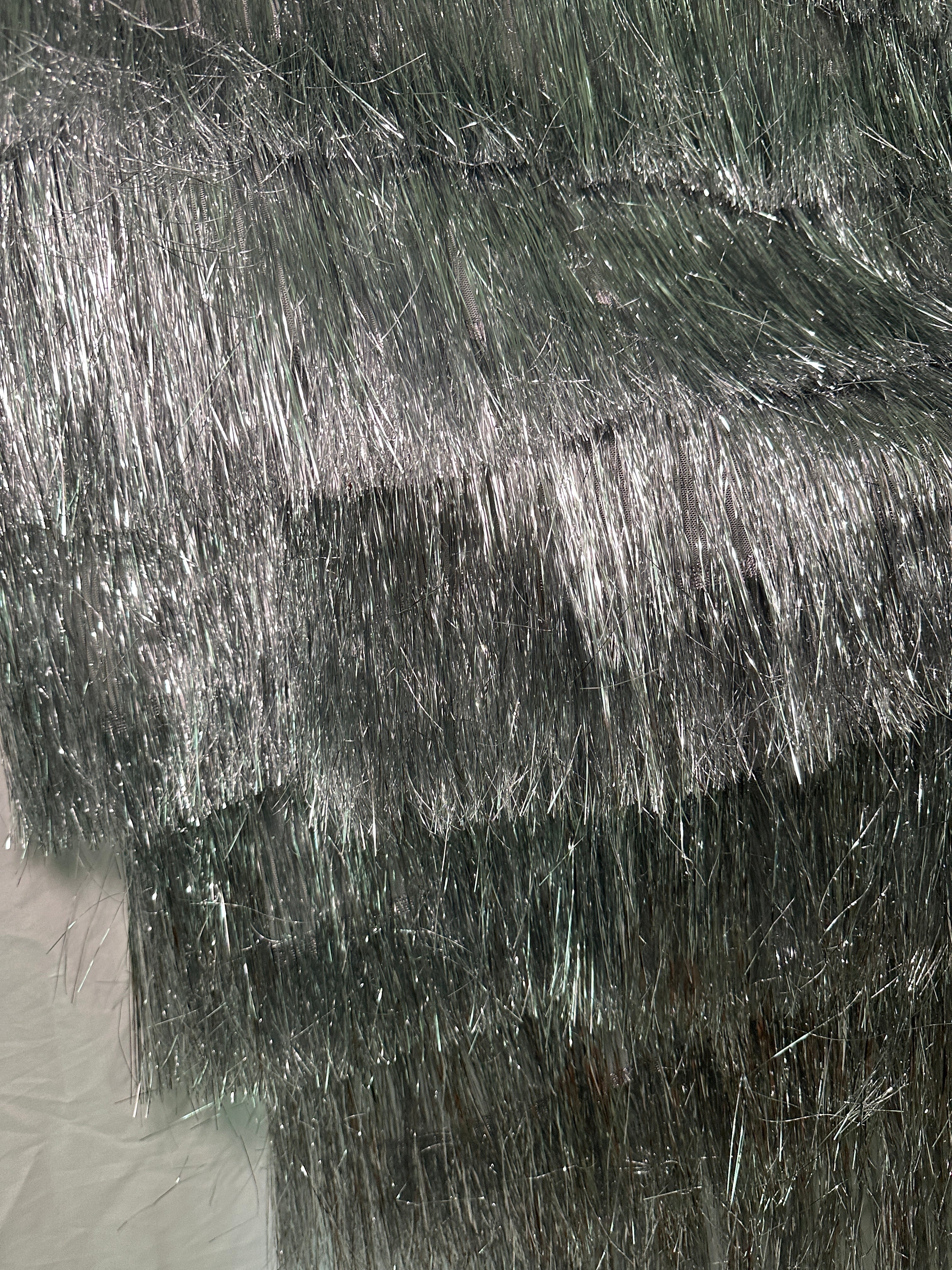 Silver Fringe Metallic Mesh Base Fabric, Metallic Mesh Fabric, Mesh Base Fabric, Silver Fashion Textile,Party Dress Material, Silver Craft Fabric