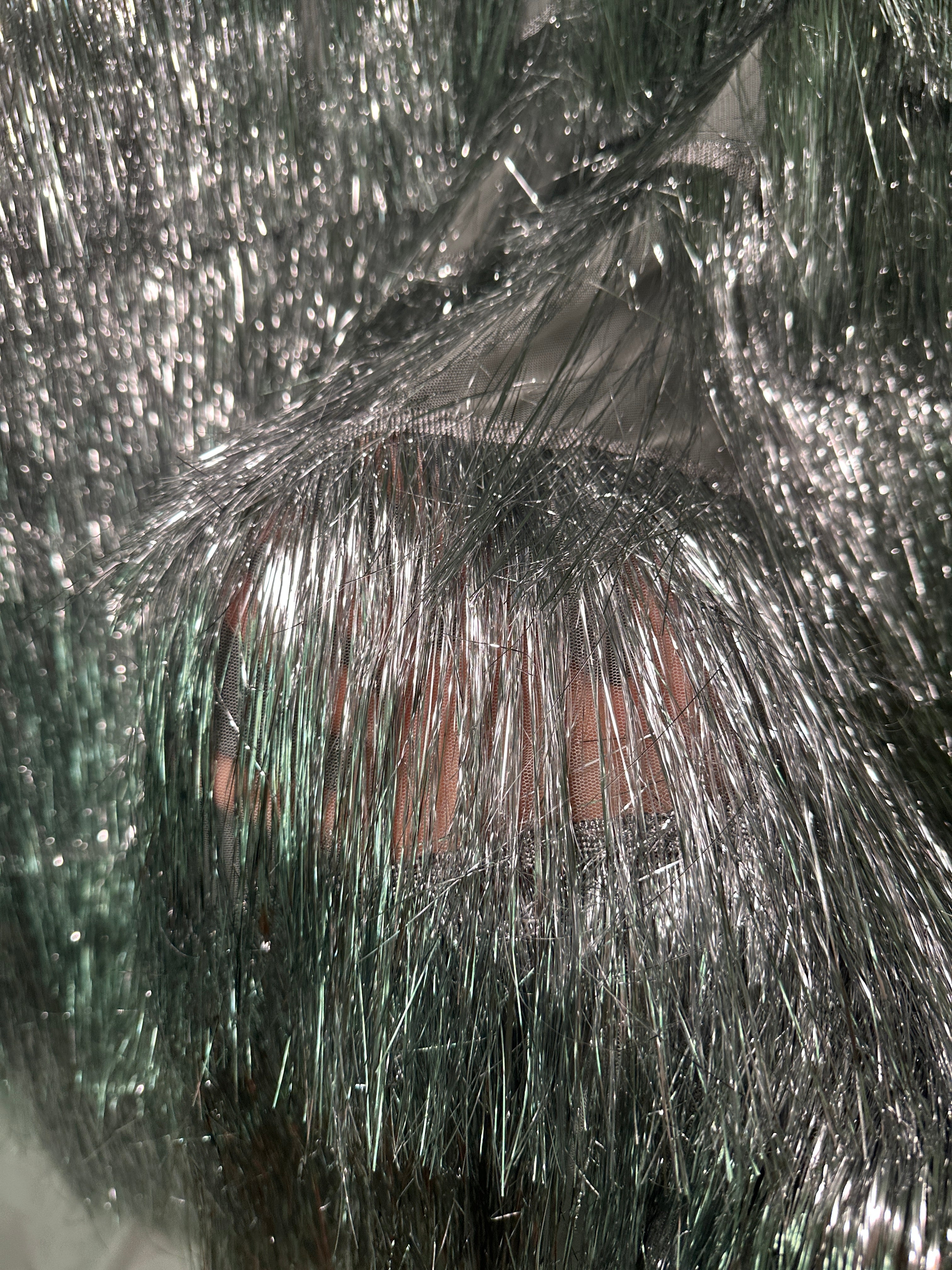 Silver Fringe Metallic Mesh Base Fabric, Metallic Mesh Fabric, Mesh Base Fabric, Silver Fashion Textile,Party Dress Material, Silver Craft Fabric