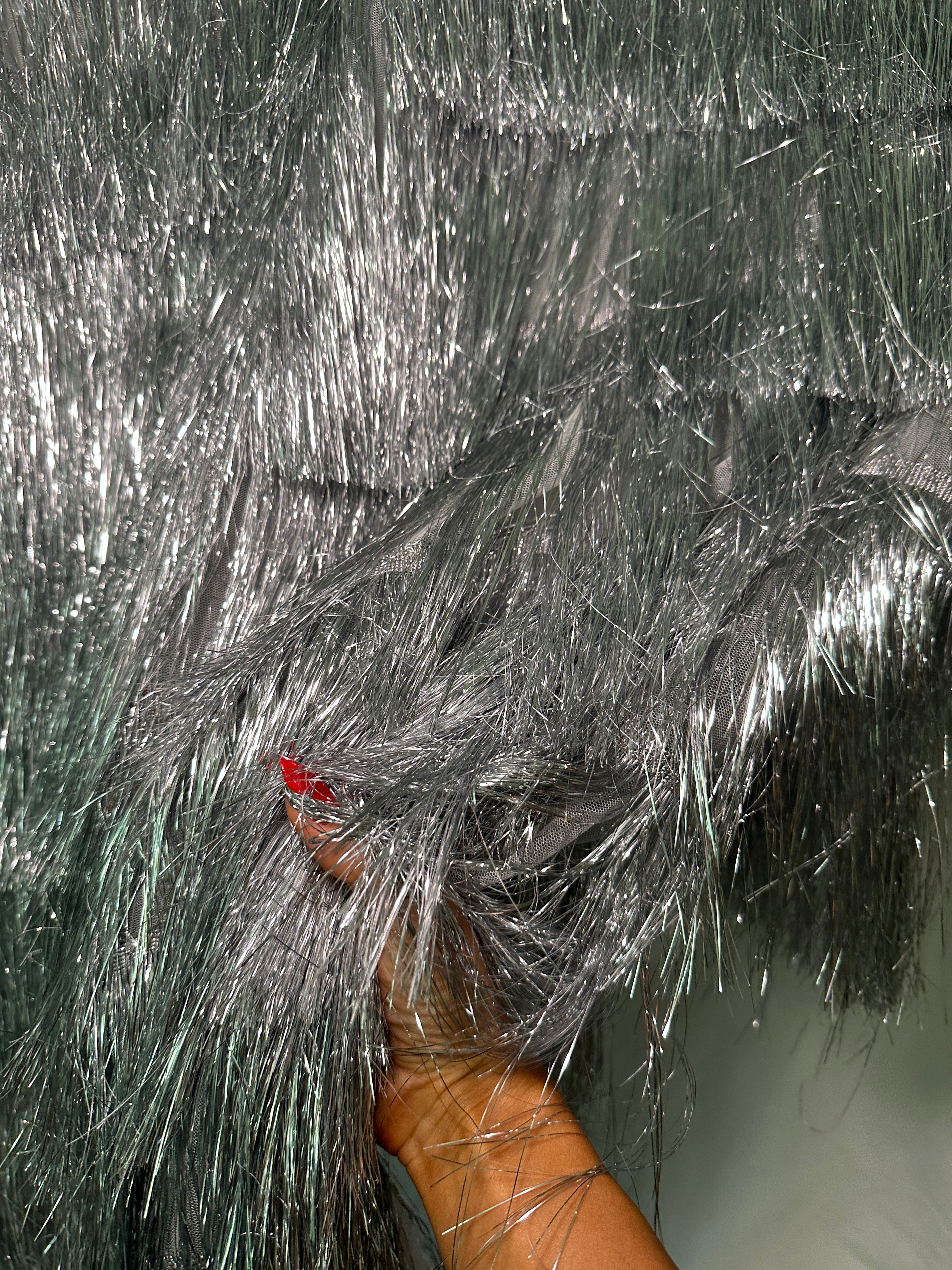 Silver Fringe Metallic Mesh Base Fabric, Fabric Store, Sewing Store, Cheap Fabric Store, Kiki Textiles, Textile by the Yard