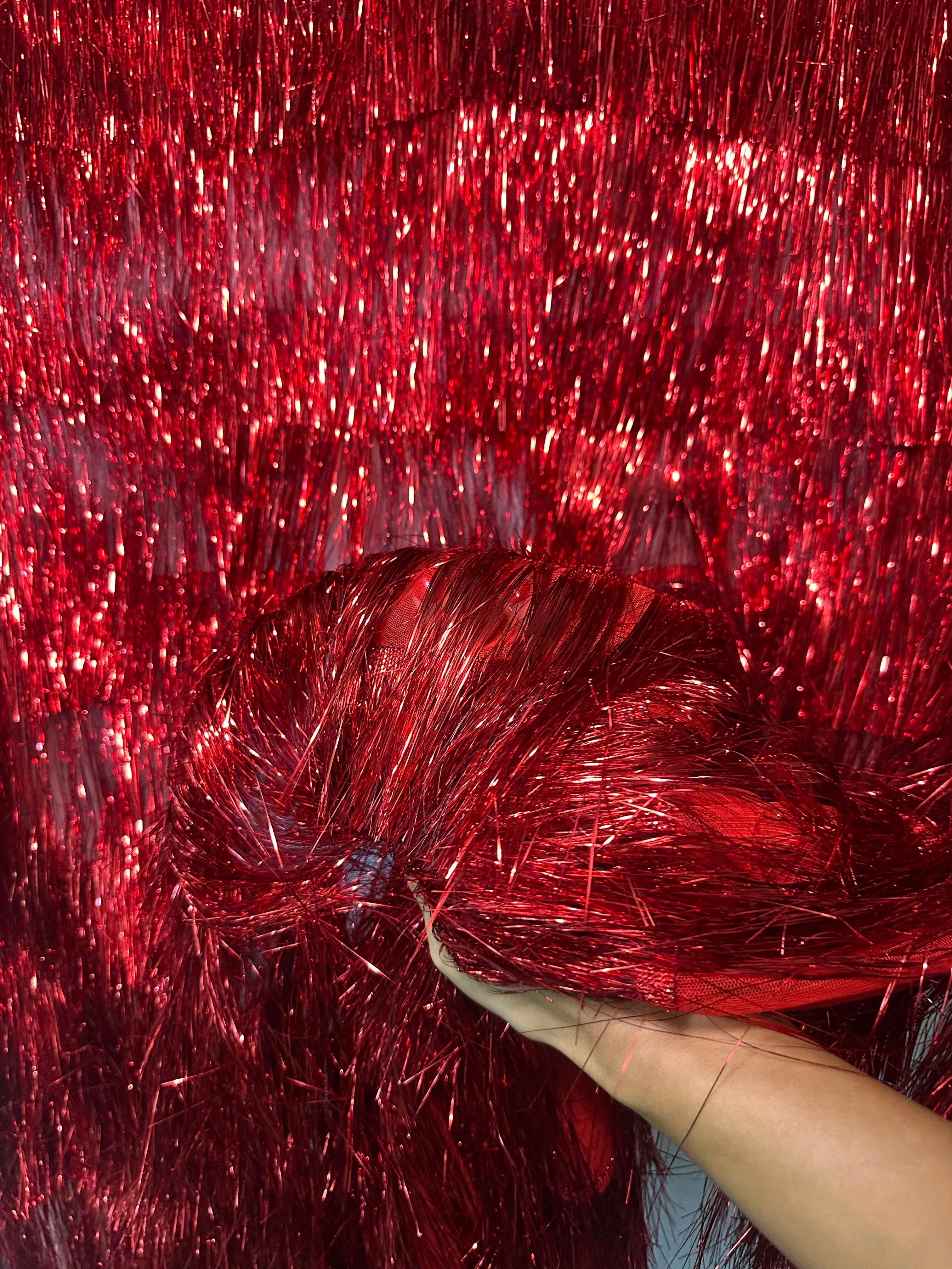 Red Fringe Metallic Mesh Base Fabric, Fabric Store, Sewing Store, Cheap Fabric Store, Kiki Textiles, Textile by the Yard