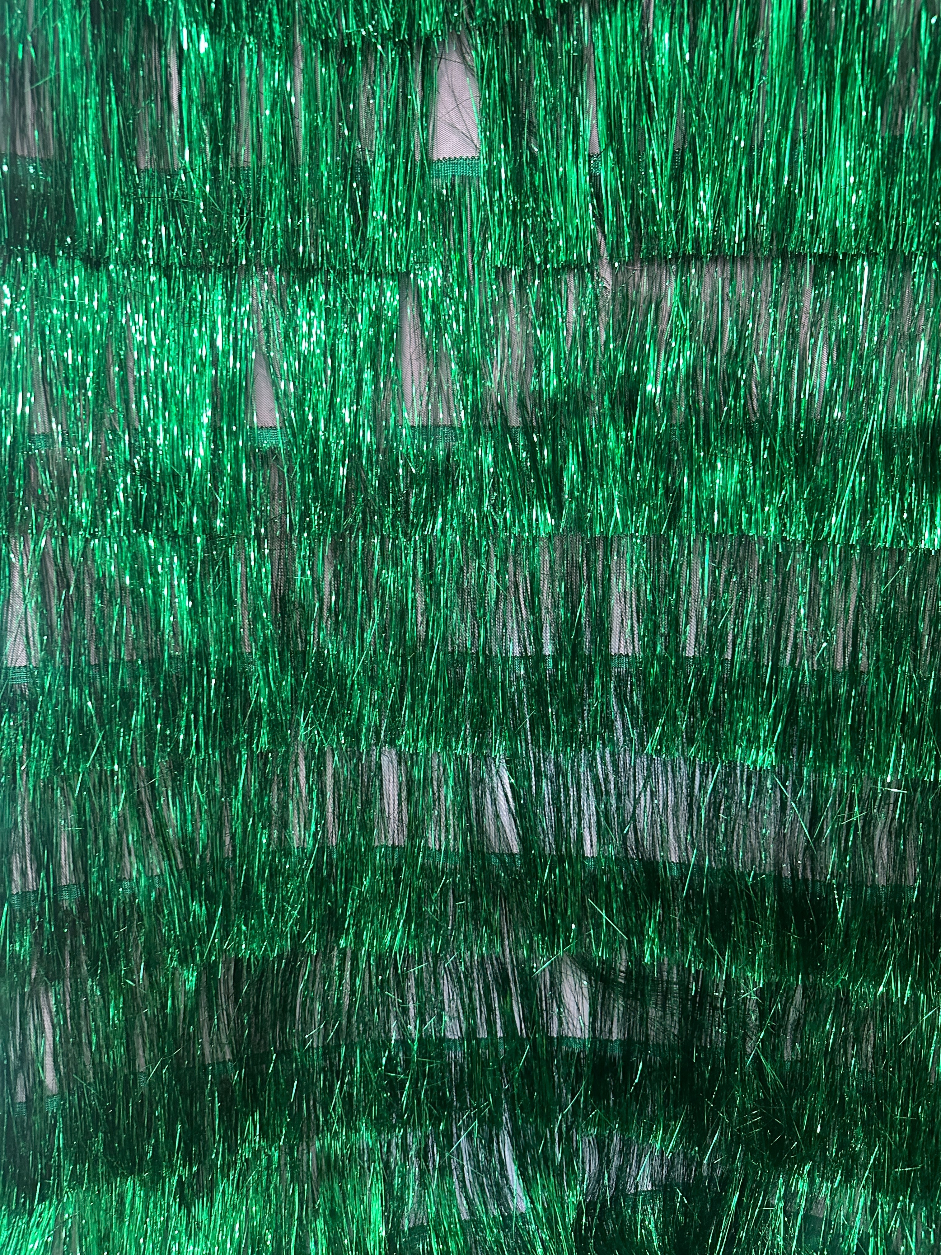 Kelly Green Fringe Metallic Mesh Base Fabric, Metallic Mesh Fabric, Mesh Base Fabric, Fashion Textile, Party Dress Material, Craft Fabric