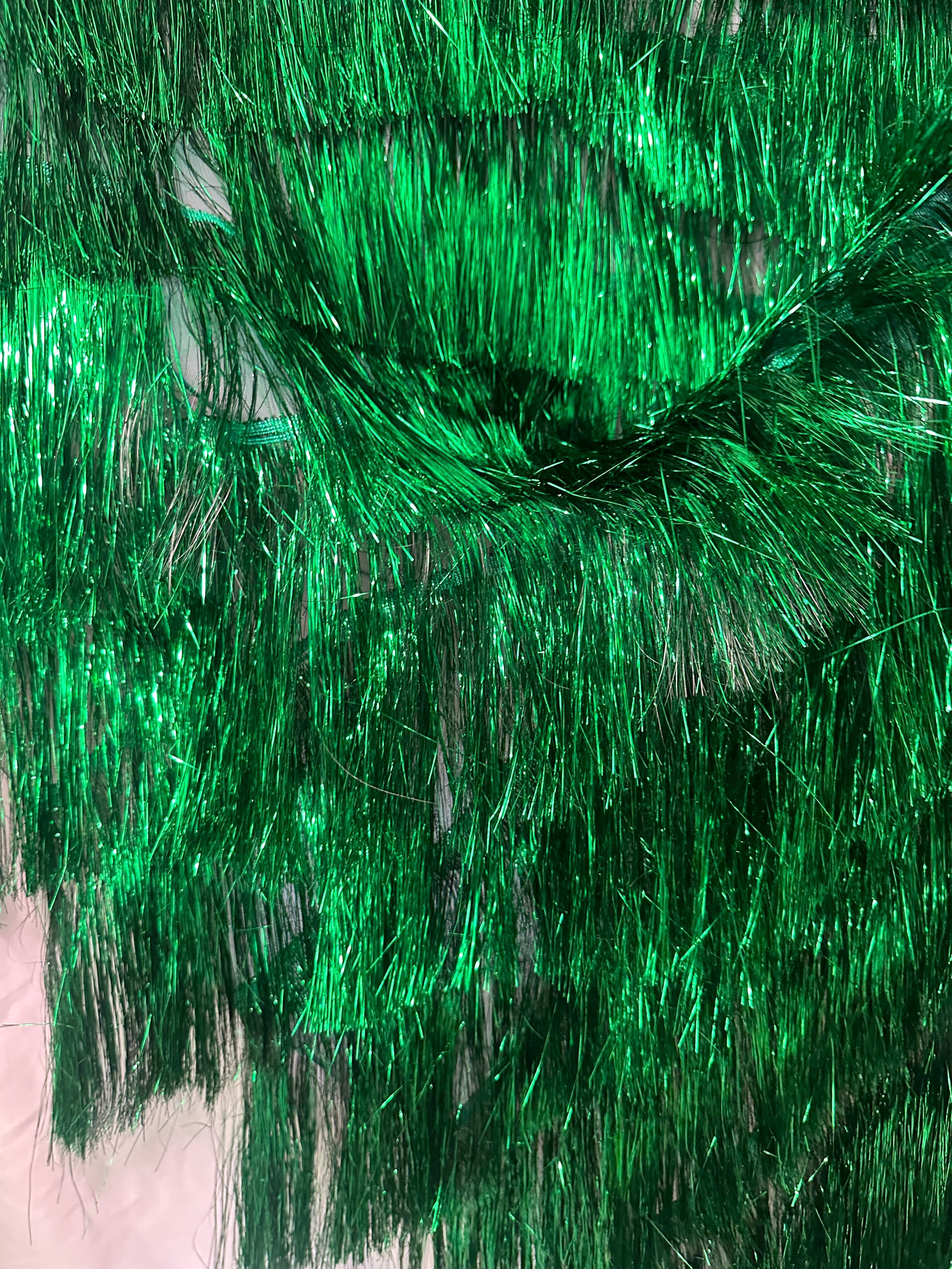 Kelly Green Fringe Metallic Mesh Base Fabric, Metallic Mesh Fabric, Mesh Base Fabric, Fashion Textile, Party Dress Material, Craft Fabric