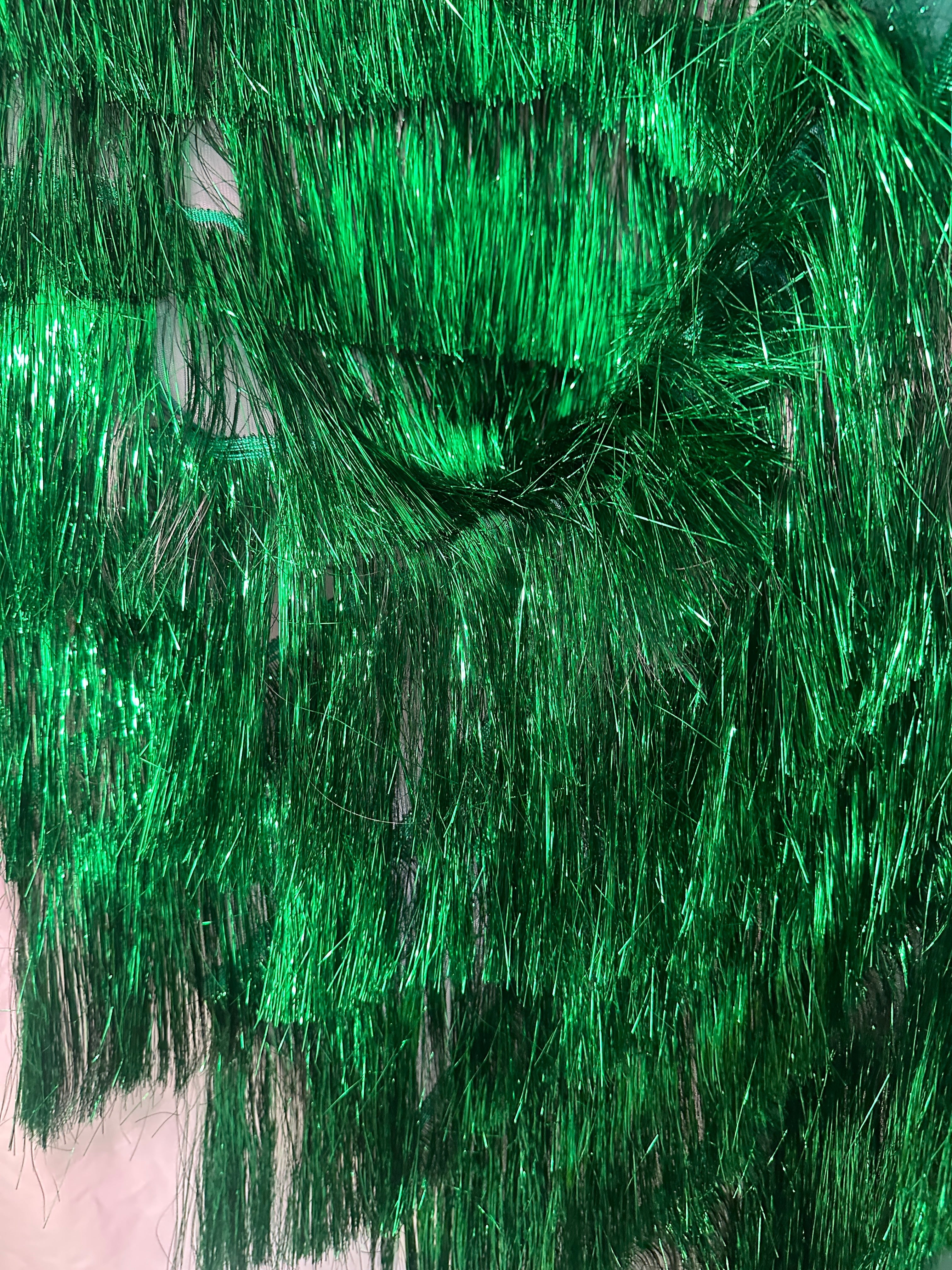 Kelly Green Fringe Metallic Mesh Base Fabric, Fabric Store, Sewing Store, Cheap Fabric Store, Kiki Textiles, Textile by the Yard