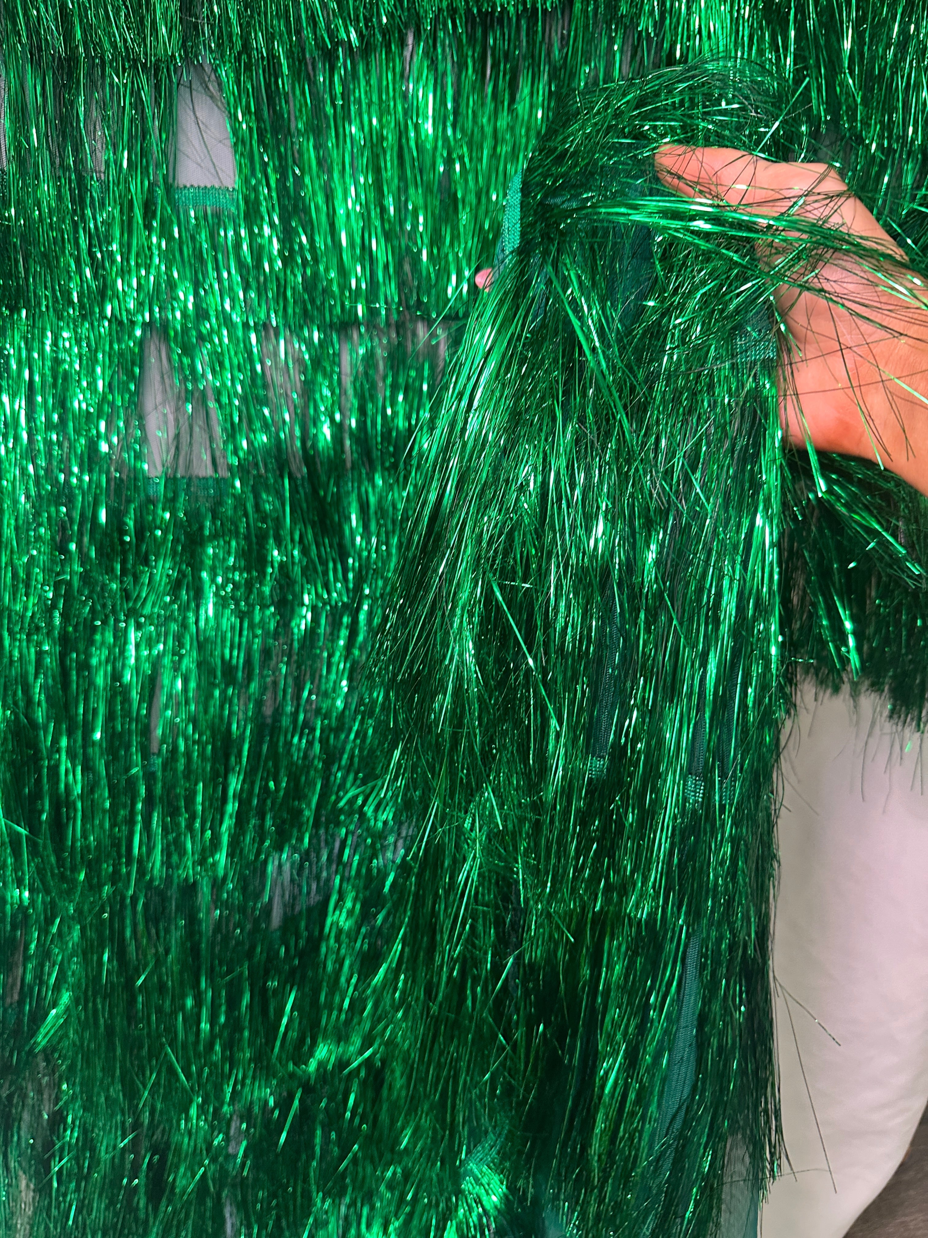 Kelly Green Fringe Metallic Mesh Base Fabric, Fabric Store, Sewing Store, Cheap Fabric Store, Kiki Textiles, Textile by the Yard