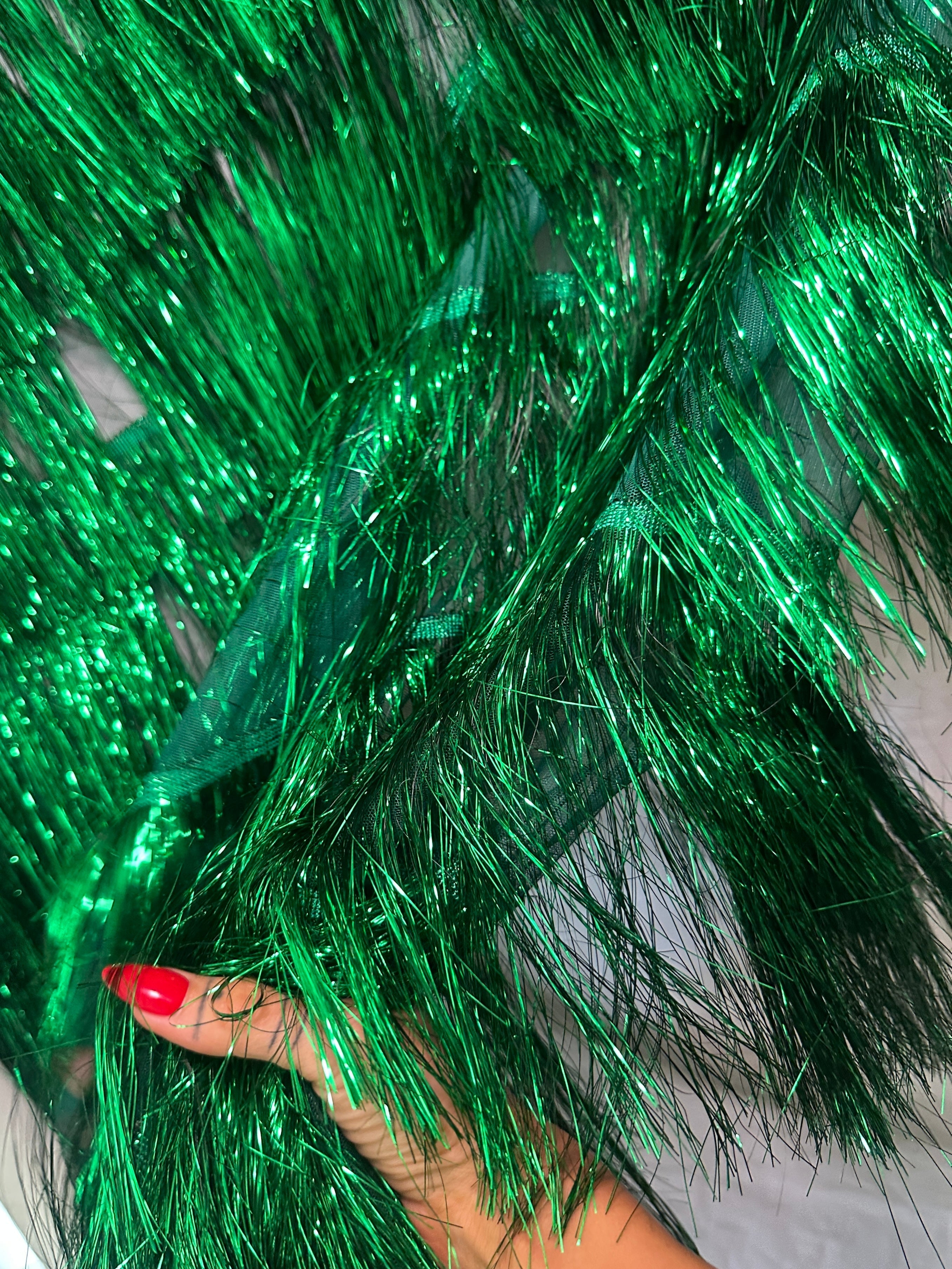 Kelly Green Fringe Metallic Mesh Base Fabric, Fabric Store, Sewing Store, Cheap Fabric Store, Kiki Textiles, Textile by the Yard