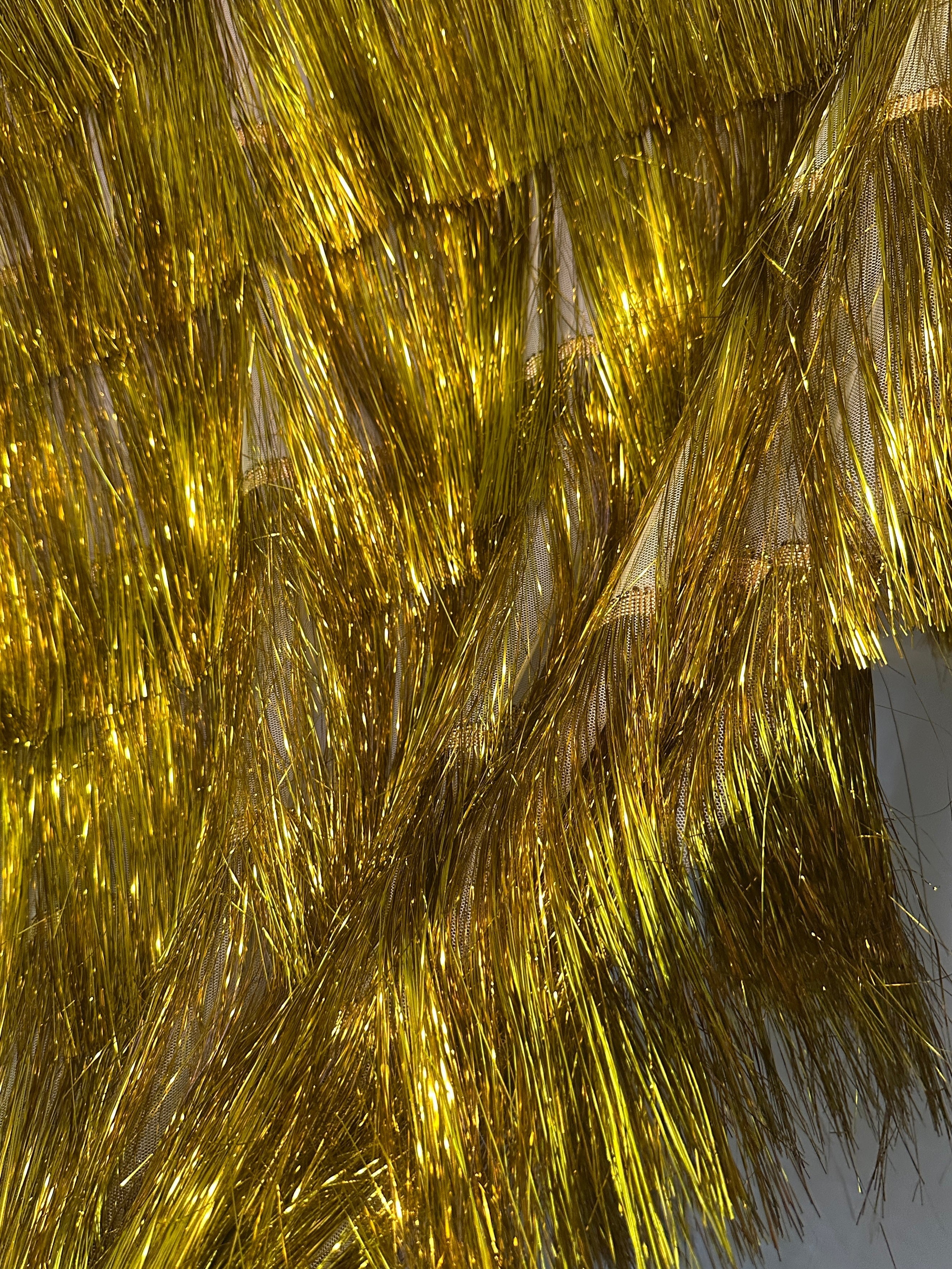 Yellow Gold Fringe Metallic Mesh Base Fabric, Metallic Mesh Fabric, Mesh Base Fabric, Fashion Textile, Party Dress Material, Craft Fabric