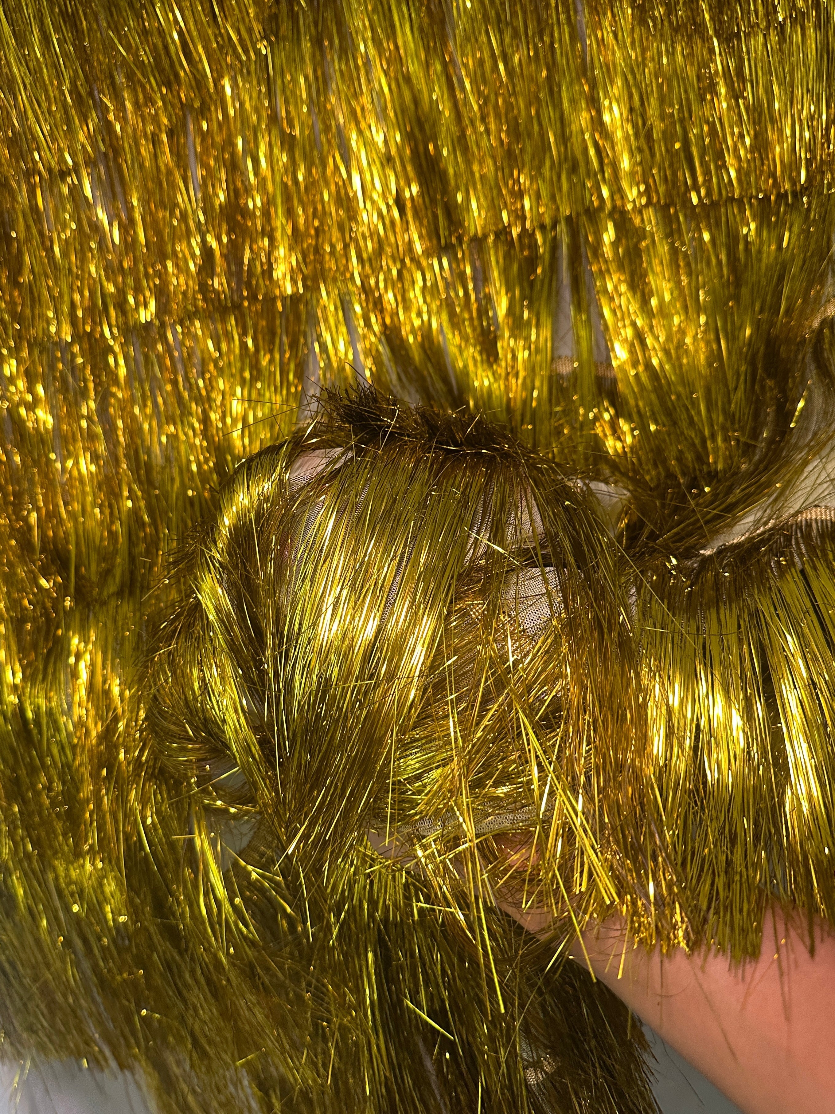 Yellow Gold Fringe Metallic Mesh Base Fabric, Metallic Mesh Fabric, Mesh Base Fabric, Fashion Textile, Party Dress Material, Craft Fabric