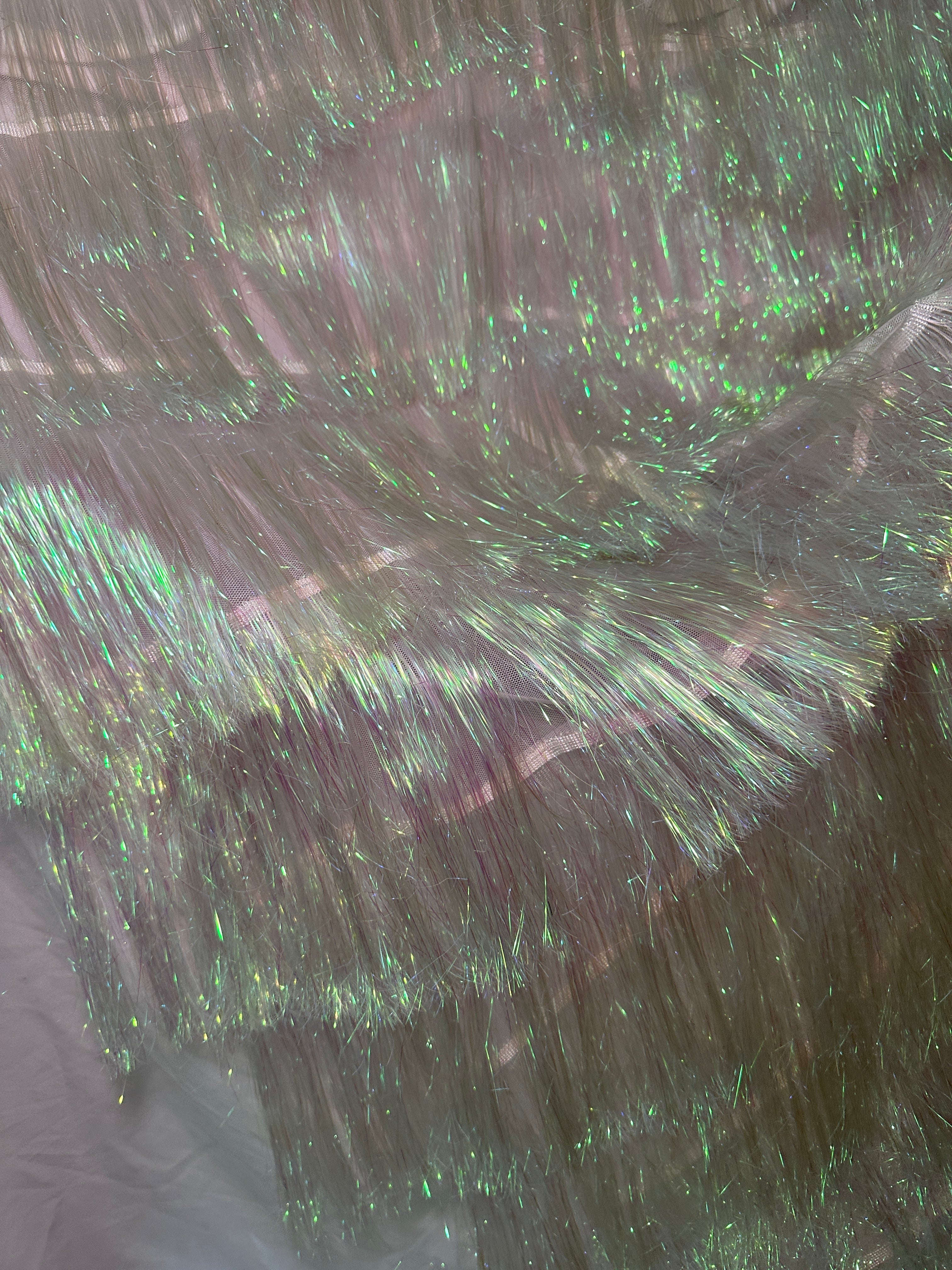 White Iridescent Fringe Metallic Mesh Base Fabric, Metallic Mesh Fabric, Mesh Base Fabric, Fashion Textile, Party Dress Material, Craft Fabric