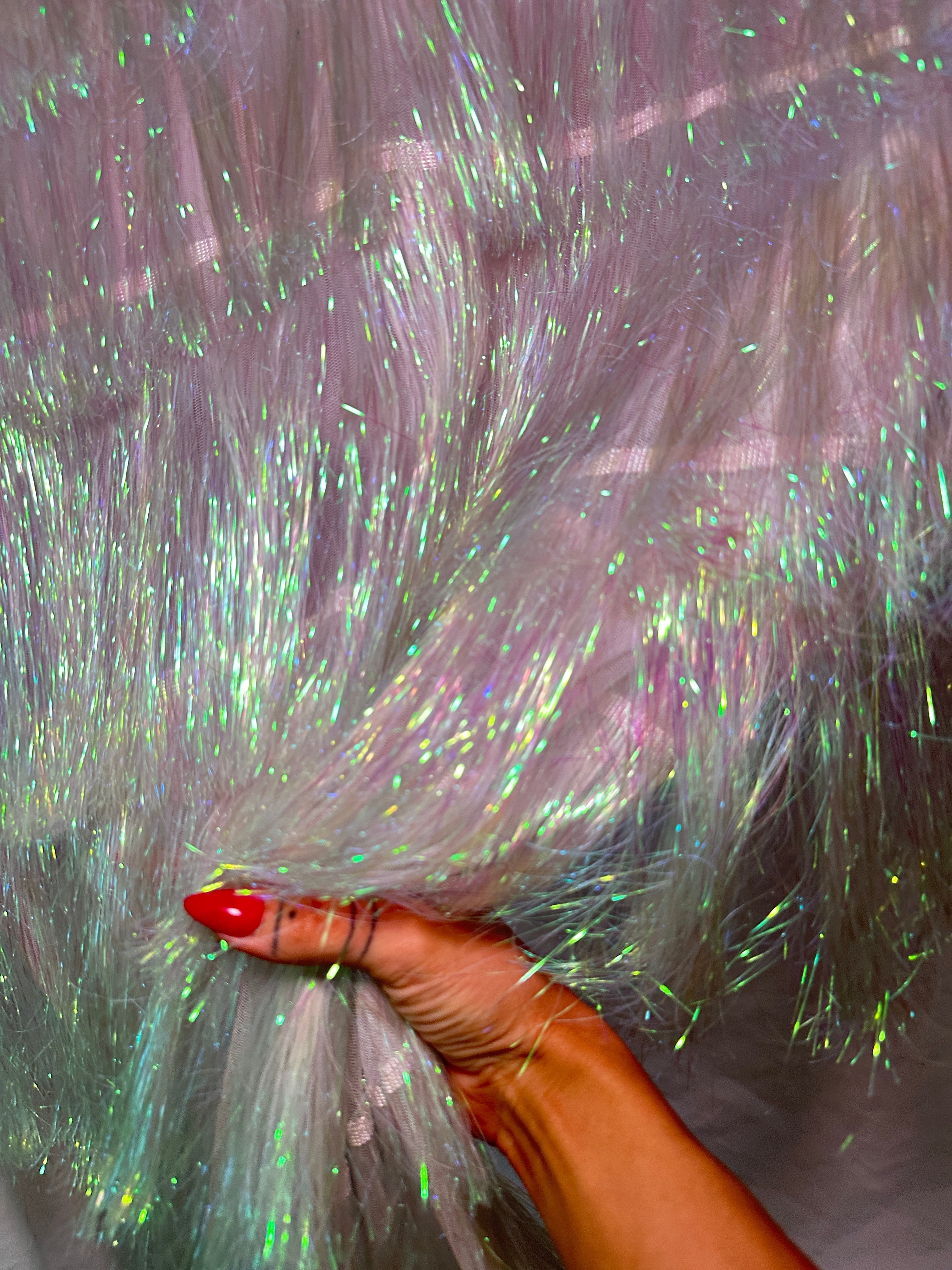 White Iridescent Fringe Metallic Mesh Base Fabric, Fabric Store, Sewing Store, Cheap Fabric Store, Kiki Textiles, Textile by the Yard