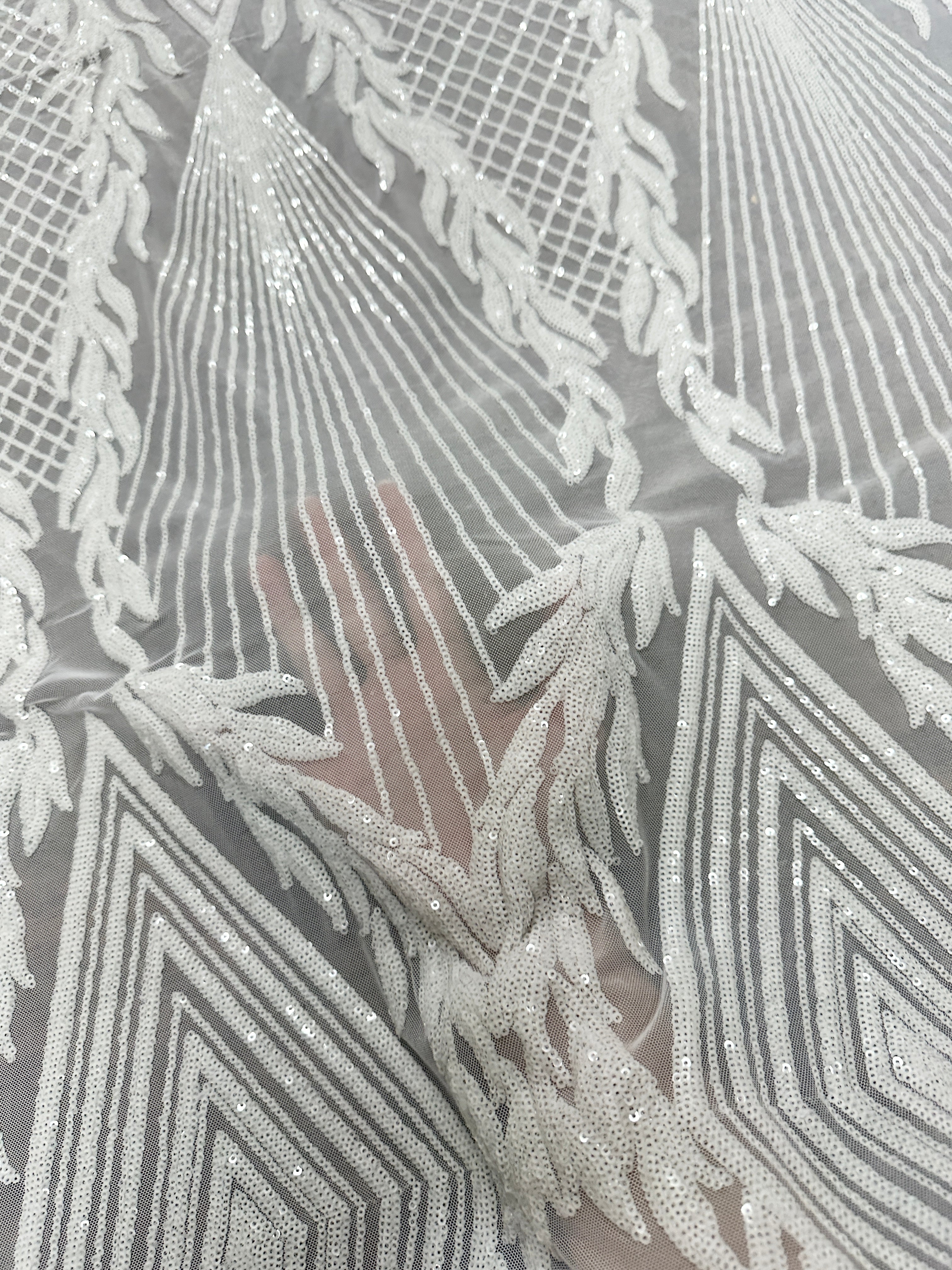 white Sequin on Mesh, bright white sequins on mesh, milky white sequin on mesh, off white sequin on mesh for woman, sequin on mesh for bride, sequin on mesh on discount, sequin on mesh on sale, premium sequin on mesh, kiki textile sequin on mesh, sequin on mesh for party wear