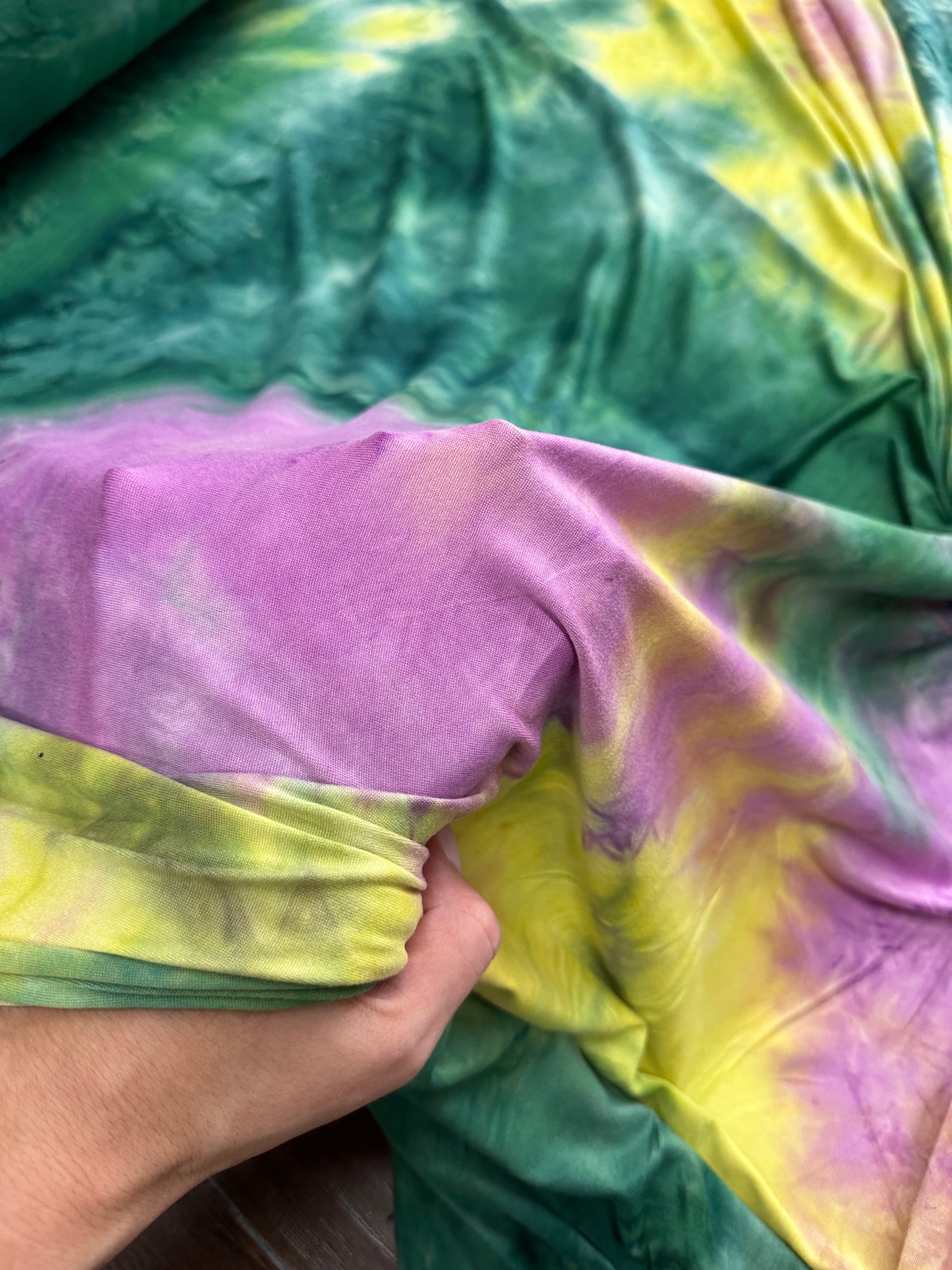 Multicolor Tie Dye Brushed Jersey Knit, tie dye jersey knit for woman, tie dye jersey knit for party wear, tie dye jersey knit for gown, tie dye jersey knit for bride, tie dye jersey knit on discount, tie dye jersey knit on sale, premium tie dye jersey knit