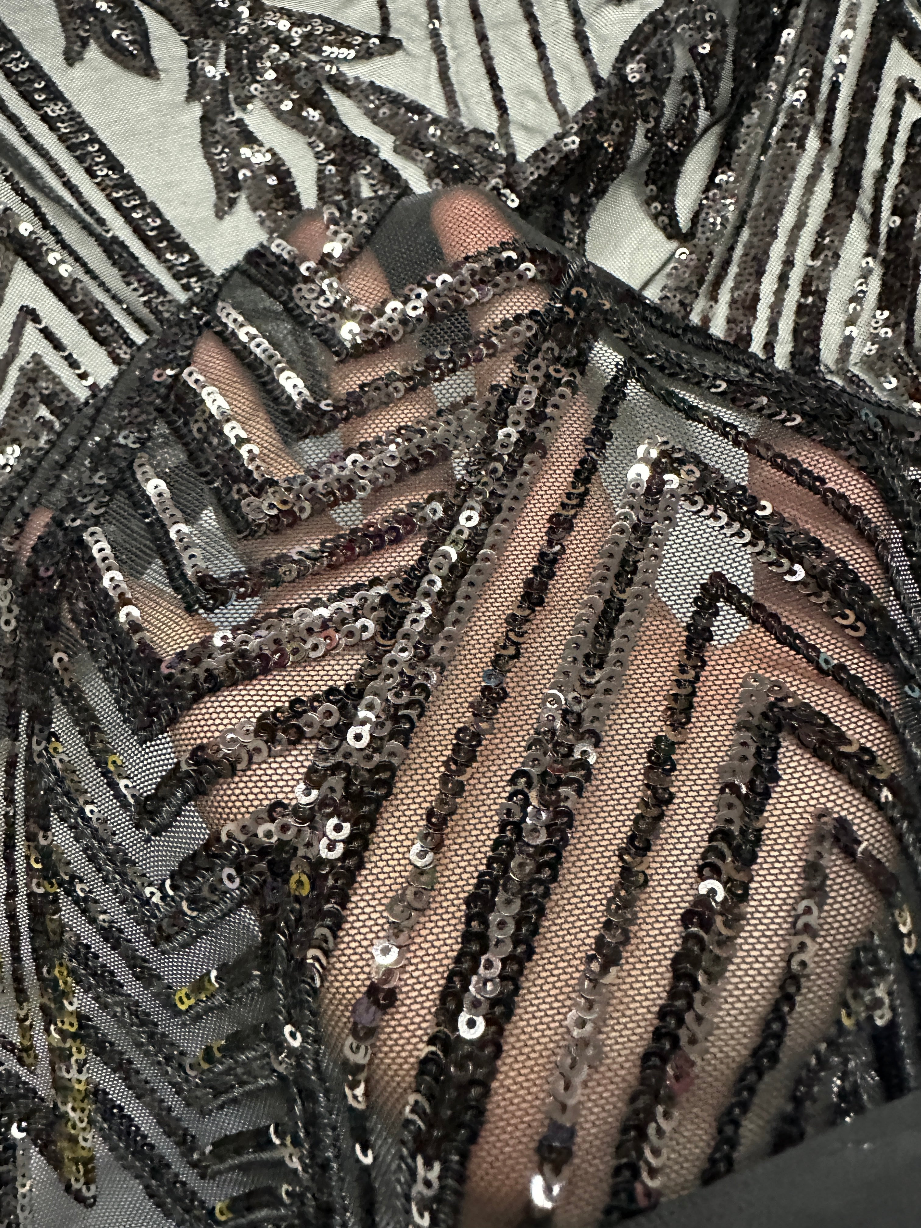black Sequin on Mesh, dark gray sequins on mesh, jet black sequin on mesh, sequin on mesh for woman, sequin on mesh for bride, sequin on mesh on discount, sequin on mesh on sale, premium sequin on mesh, kiki textile sequin on mesh, sequin on mesh for party wear