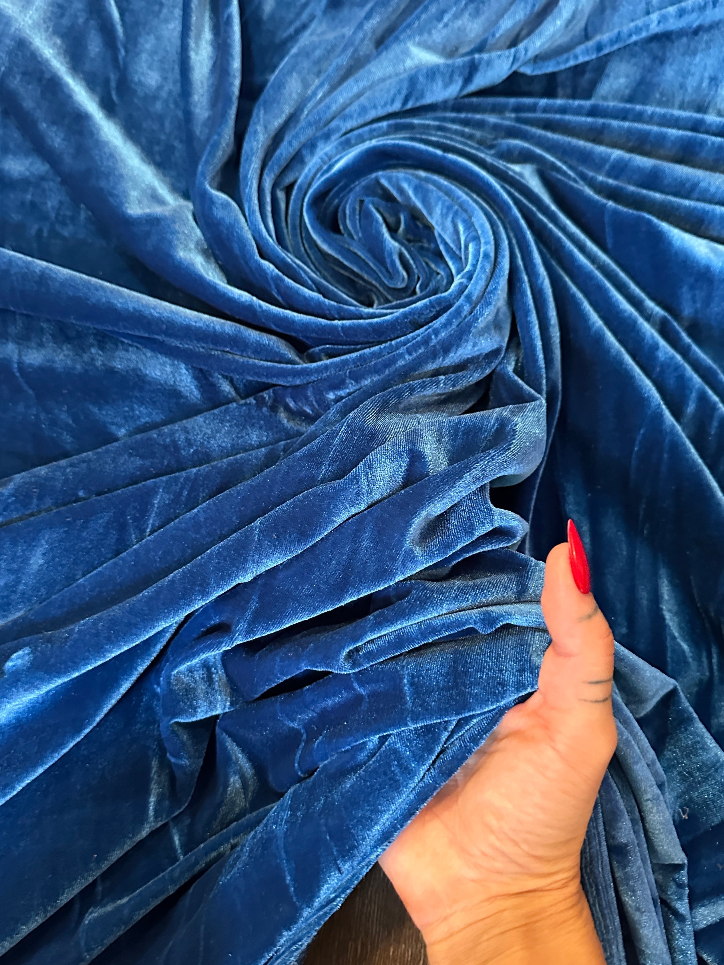 Blue Sapphire Stretch Velvet, Fabric Store, Sewing Store, Cheap Fabric Store, Kiki Textiles, Textile by the Yard