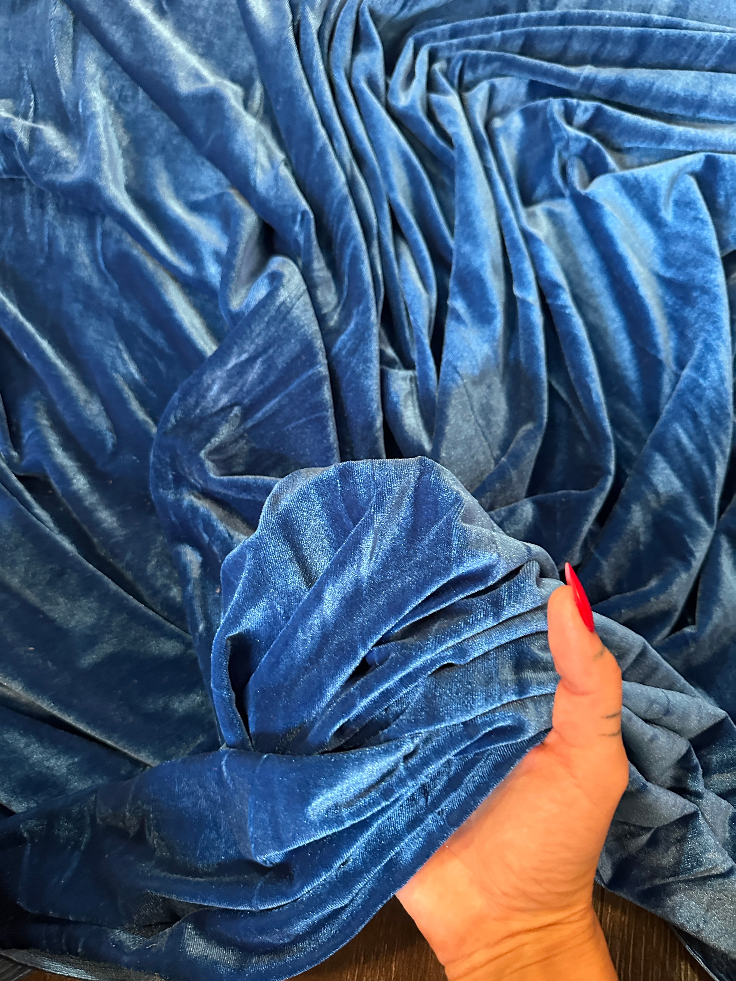 Blue Sapphire Stretch Velvet, Fabric Store, Sewing Store, Cheap Fabric Store, Kiki Textiles, Textile by the Yard