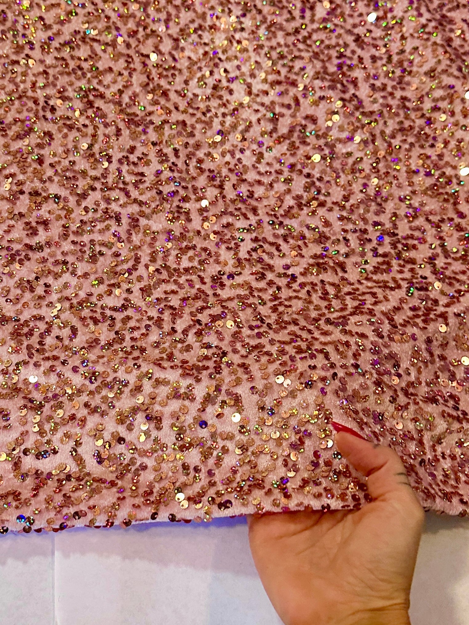 Blush Iridescent Sequins Velvet, Fabric Store, Sewing Store, Cheap Fabric Store, Kiki Textiles, Textile by the Yard