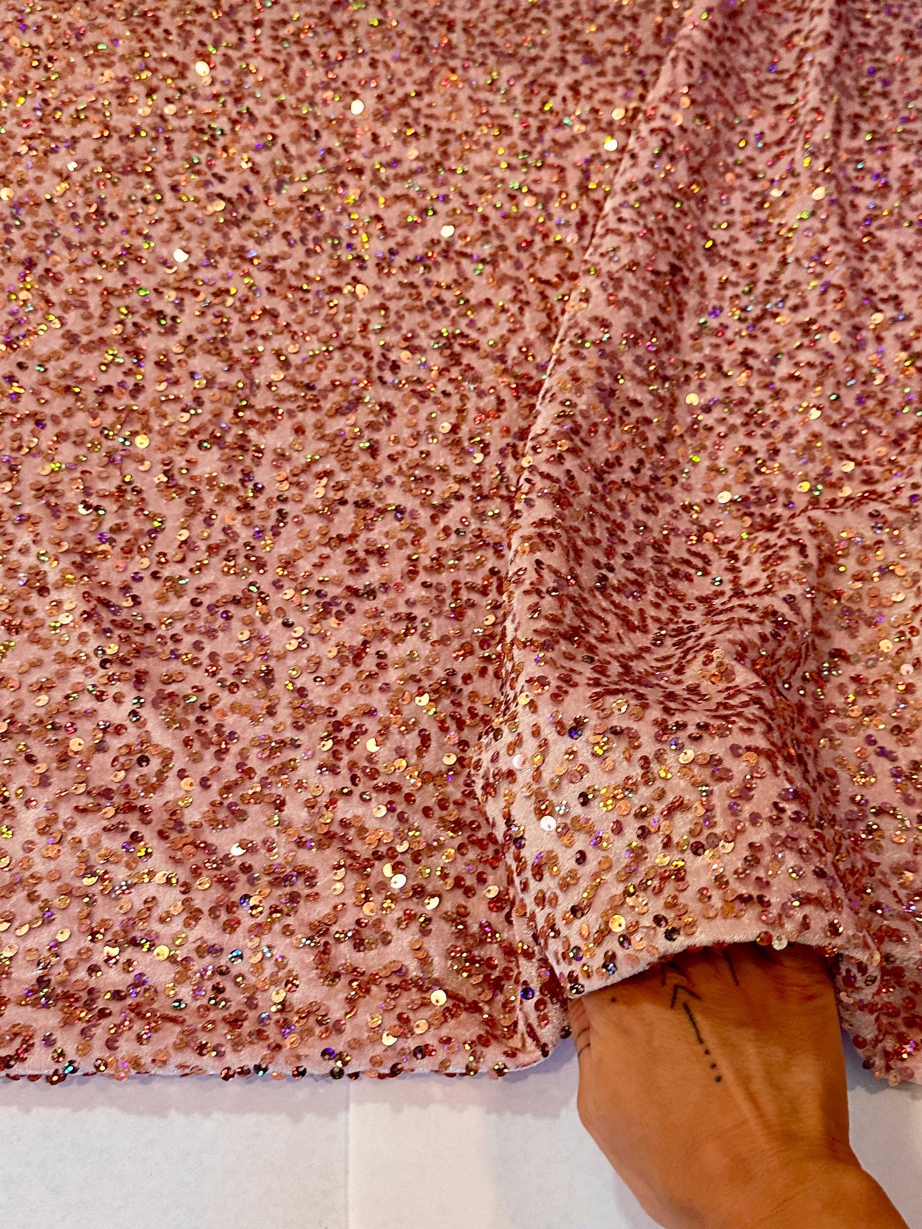 Blush Iridescent Sequins Velvet, Fabric Store, Sewing Store, Cheap Fabric Store, Kiki Textiles, Textile by the Yard