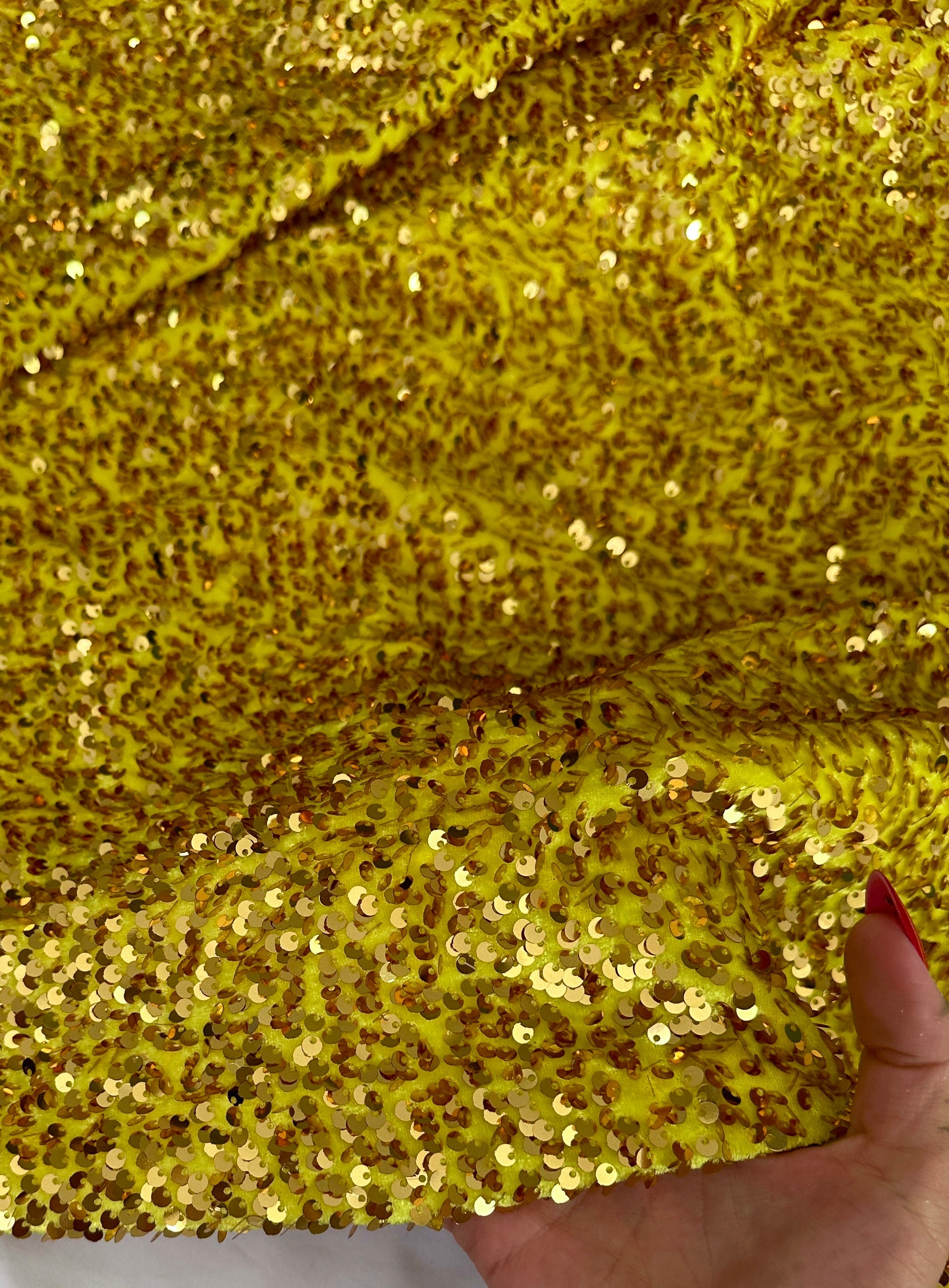 Yellow Gold Sequin on velvet, Fabric Store, Sewing Store, Cheap Fabric Store, Kiki Textiles, Textile by the Yard