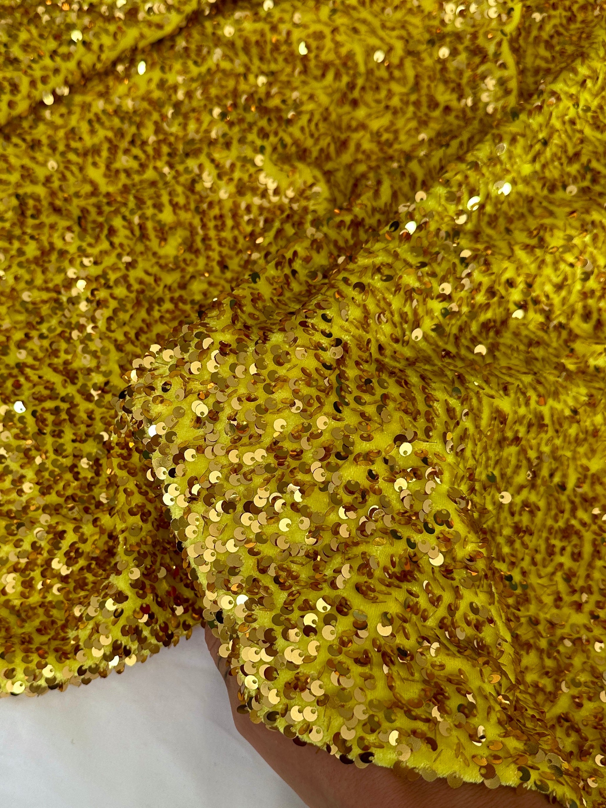 Yellow Gold Sequin on velvet, Sequin on velvet, Stretch Sequin Mesh, Stretch Sequin velvet for woman, Stretch Sequin velvet for bride, Stretch Sequin velvet on discount, Stretch Sequin velvet online