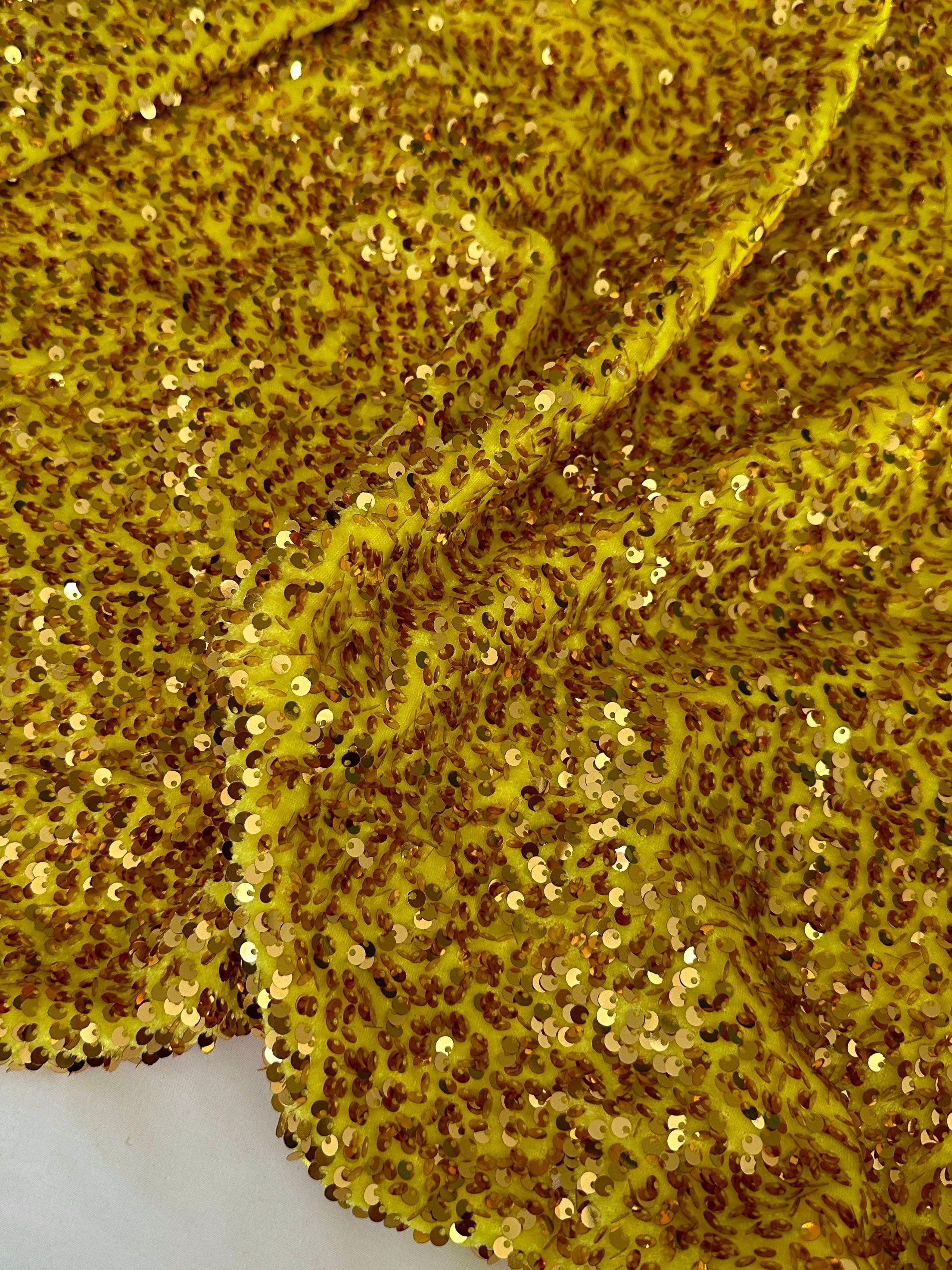 Yellow Gold Sequin on velvet, Fabric Store, Sewing Store, Cheap Fabric Store, Kiki Textiles, Textile by the Yard