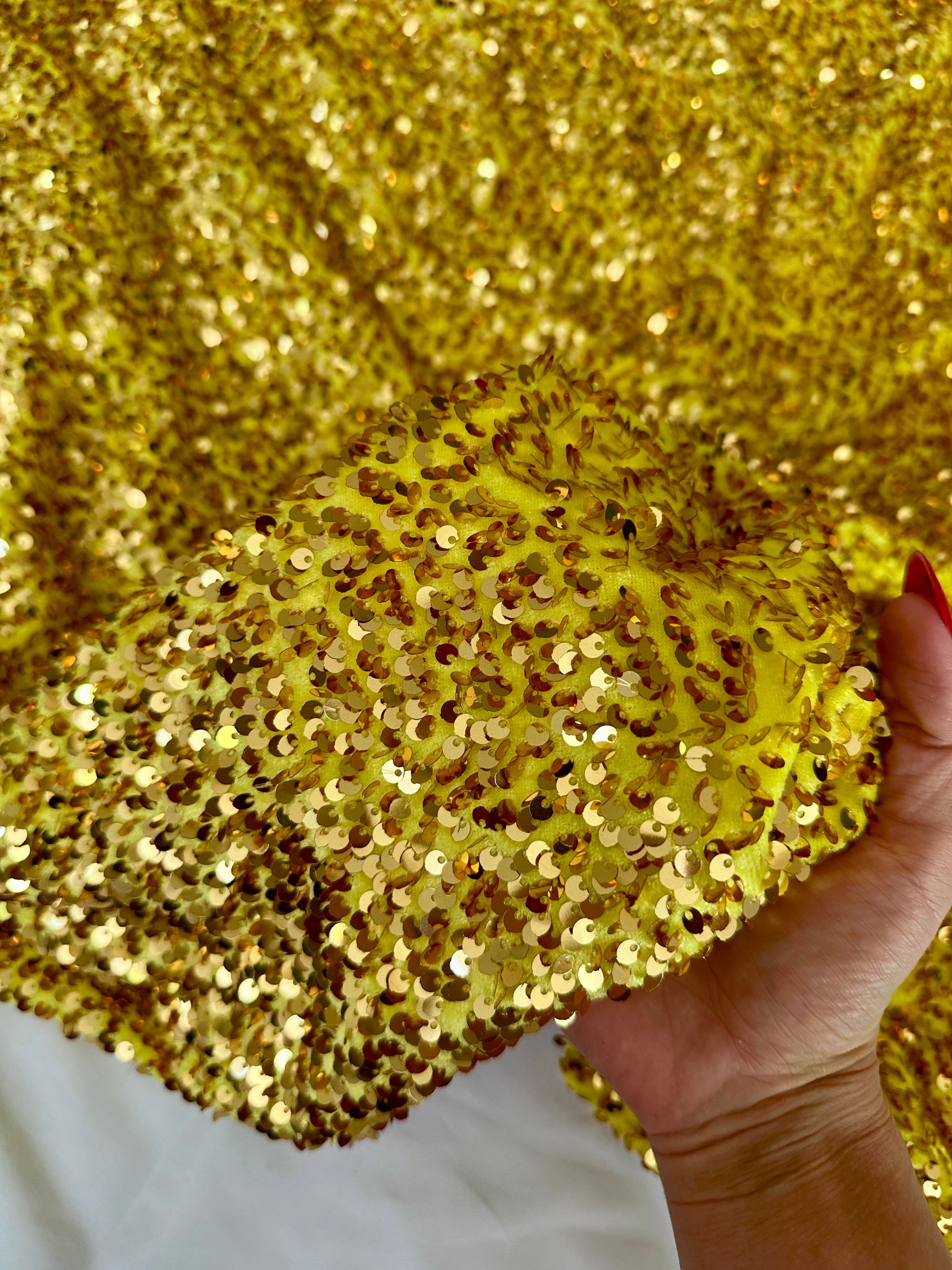 Yellow Gold Sequin on velvet, Fabric Store, Sewing Store, Cheap Fabric Store, Kiki Textiles, Textile by the Yard