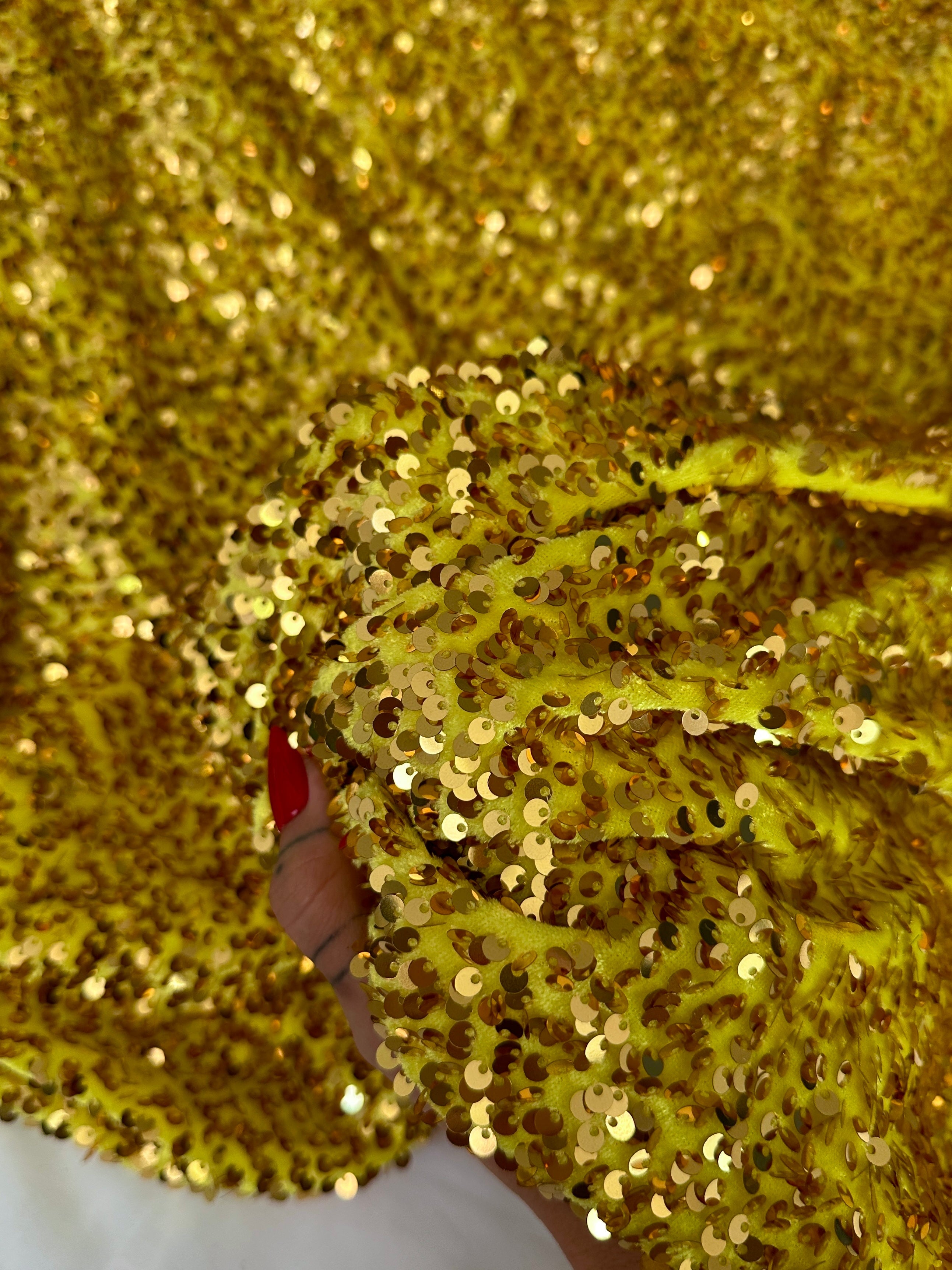Yellow Gold Sequin on velvet, Fabric Store, Sewing Store, Cheap Fabric Store, Kiki Textiles, Textile by the Yard
