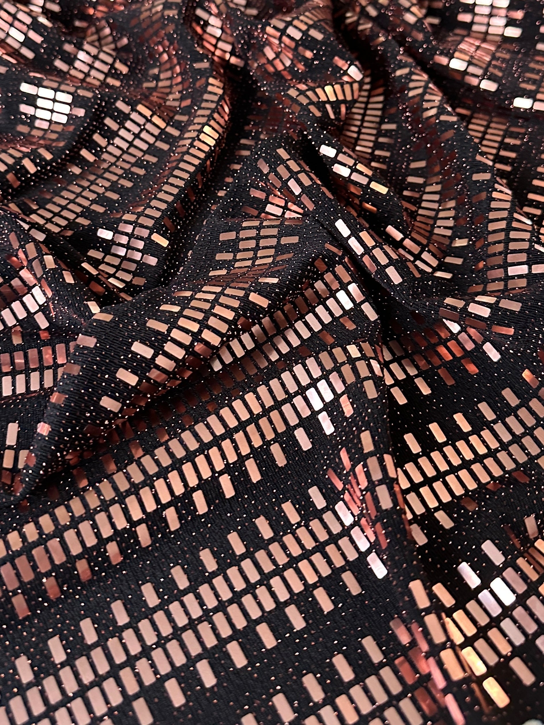 Rose Gold Flat Mirror Sequin on Knit, gold sequin on knit, rose gold sequin, sequin on knit, mirror sequin on knit, bright gold sequin on knit