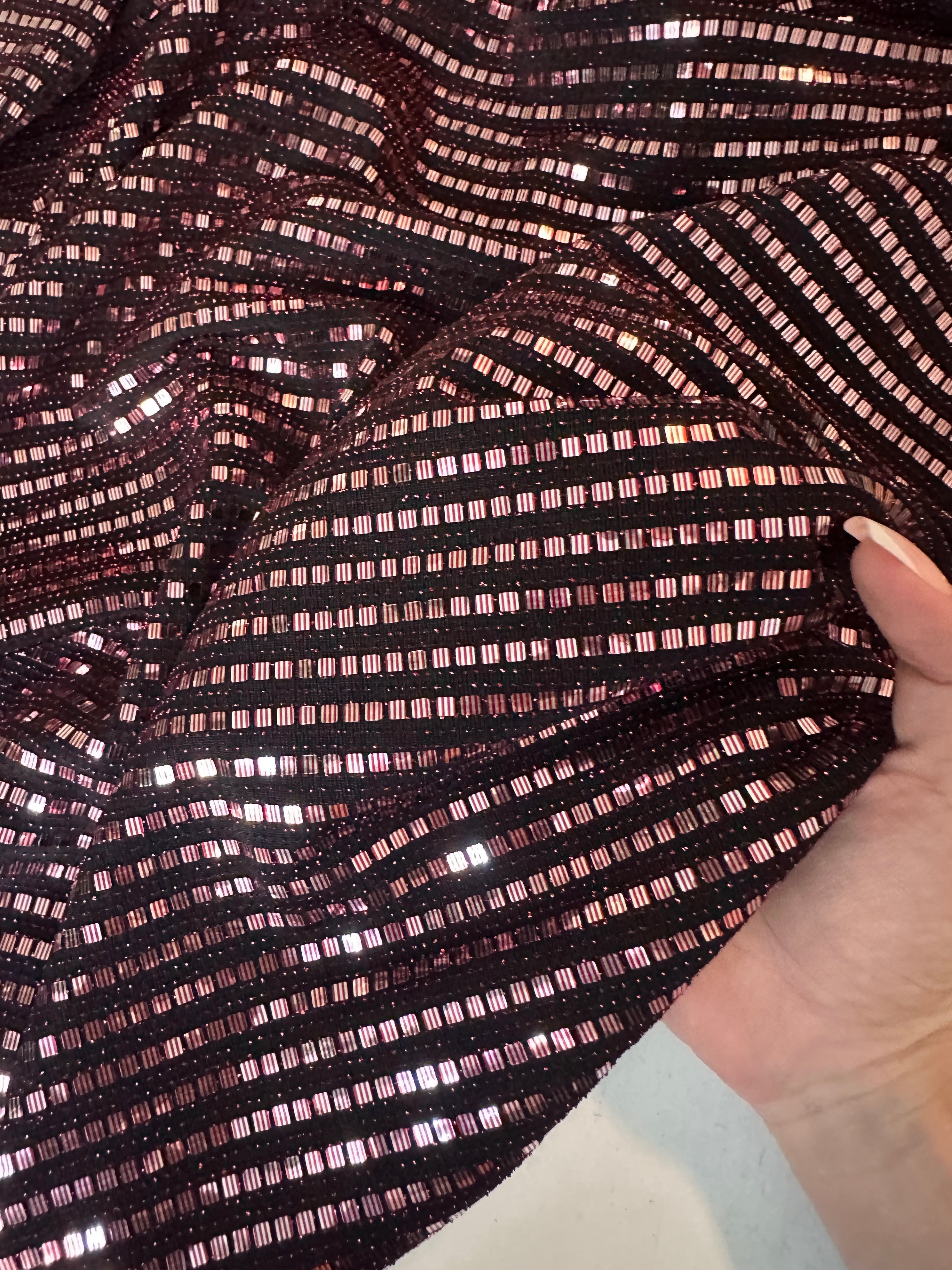 Red Silver Flat Mirror Sequins on Knit, red silver sequin on knit, red silver sequin, sequin on knit, mirror sequin on knit, colorfull sequin on knit