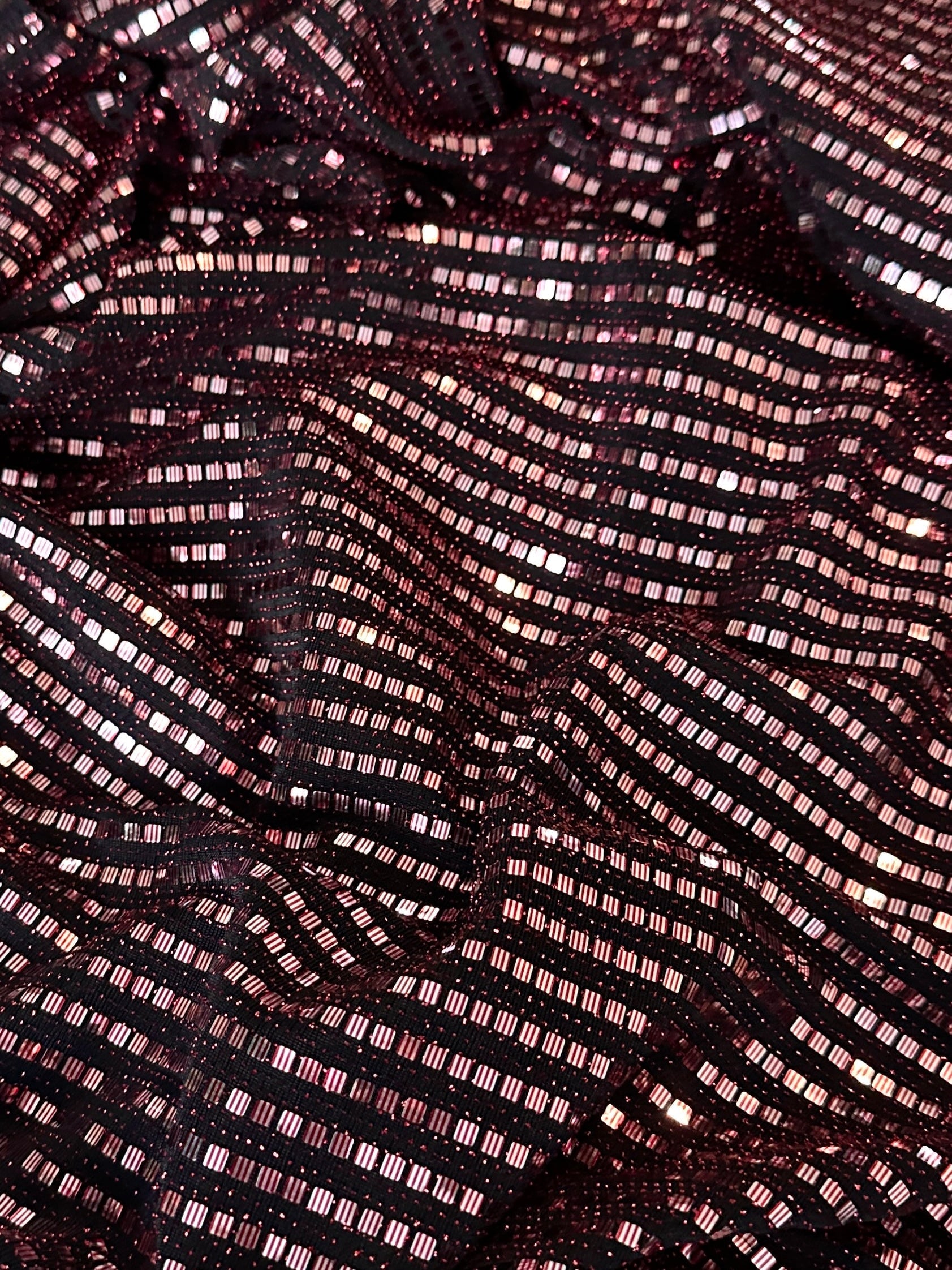 Red Silver Flat Mirror Sequins on Knit, red silver sequin on knit, red silver sequin, sequin on knit, mirror sequin on knit, colorfull sequin on knit