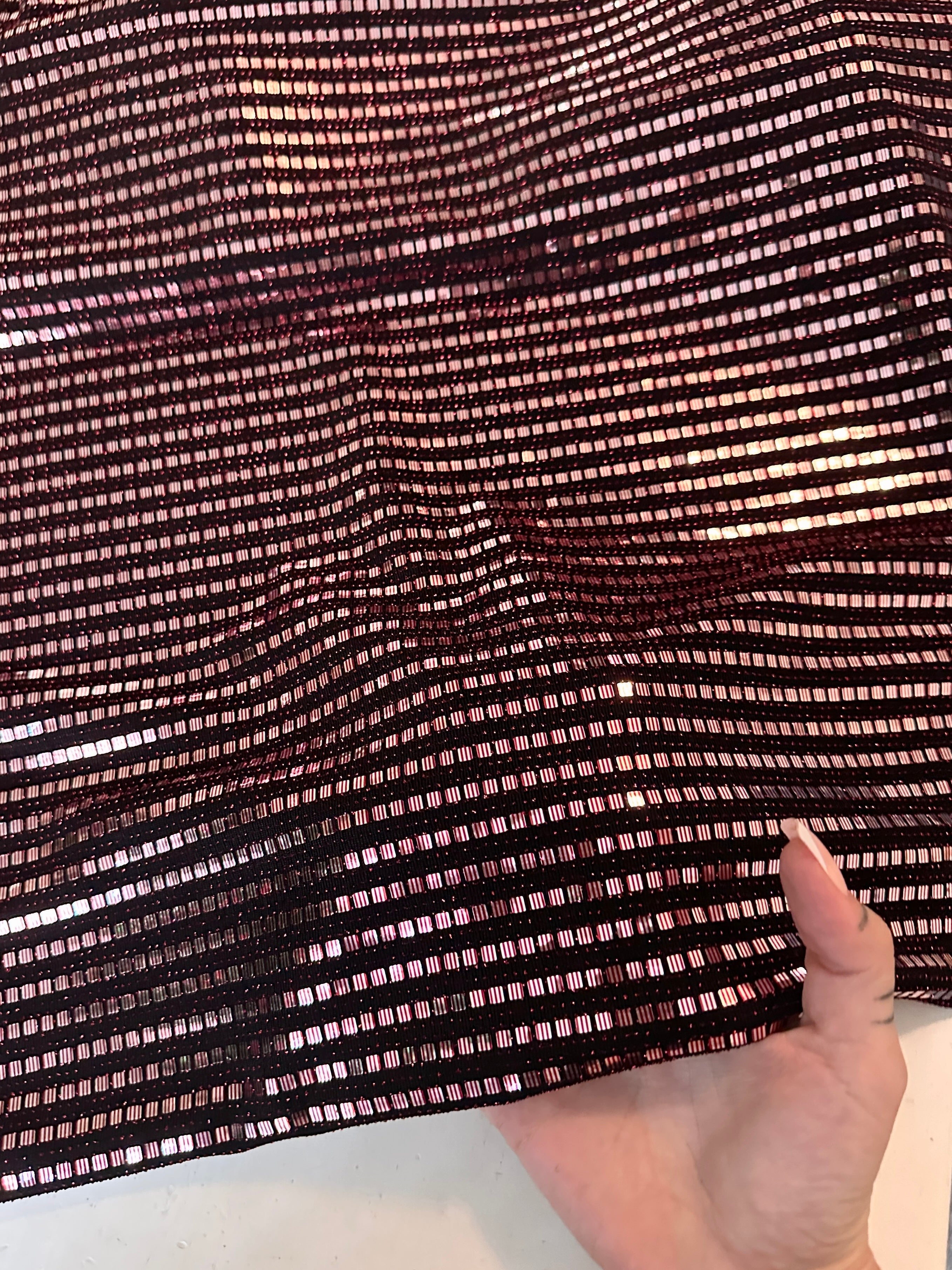 Red Silver Flat Mirror Sequins on Knit, red silver sequin on knit, red silver sequin, sequin on knit, mirror sequin on knit, colorfull sequin on knit