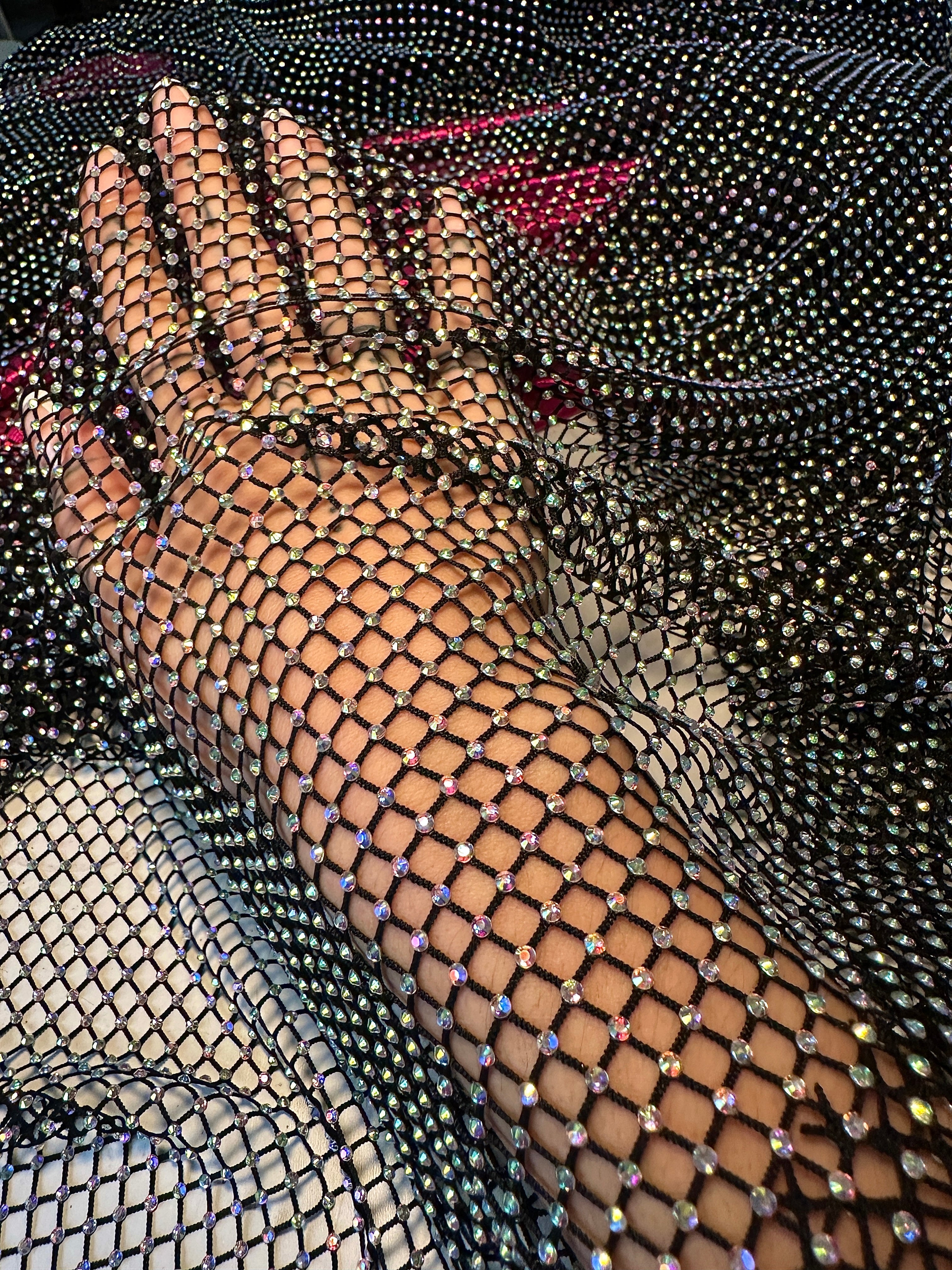 Black Rhinestone Diamond Fishnet Mesh, black power mesh, printed power mesh, jet black mesh, gray power mesh, dark gray power mesh